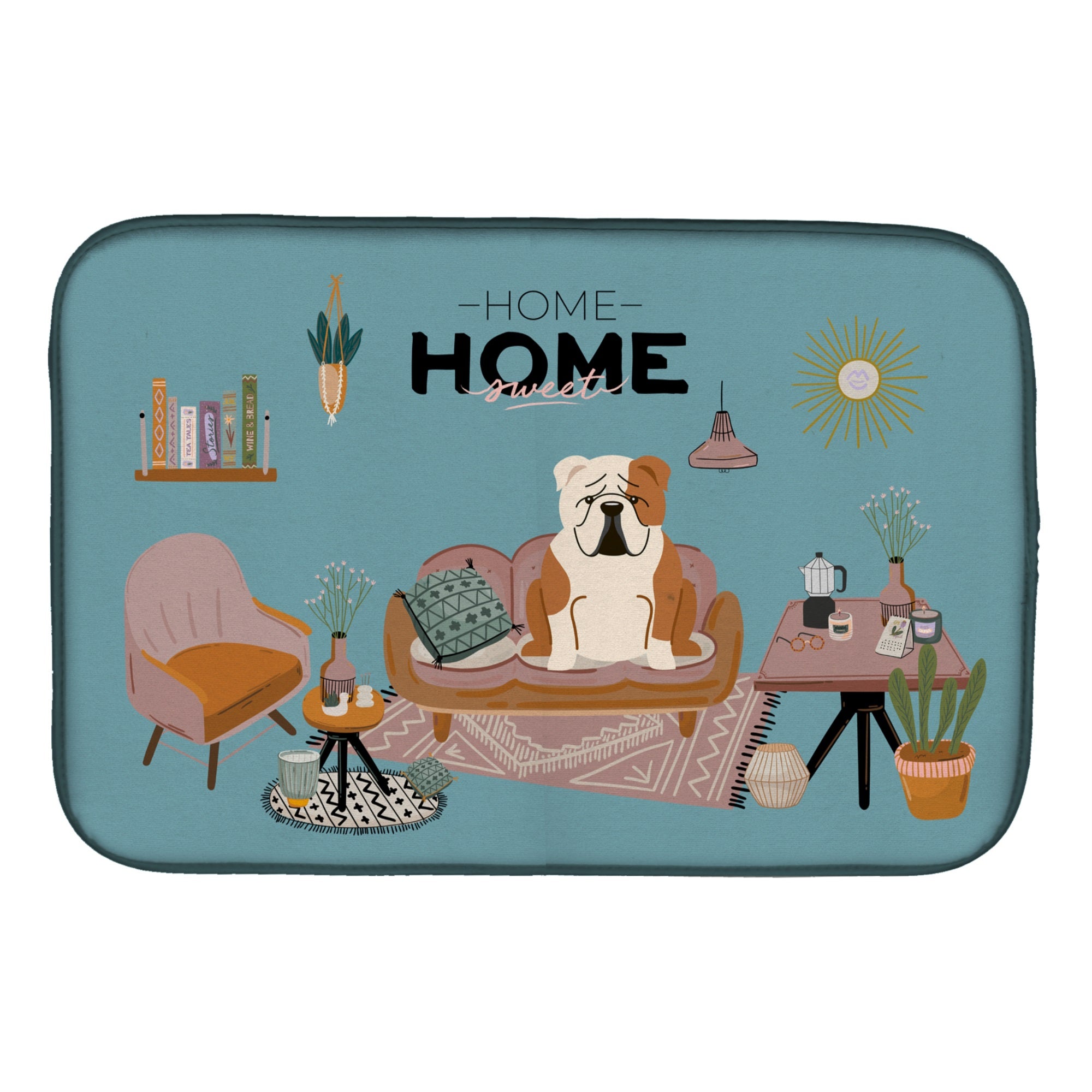 Fawn White English Bulldog Sweet Home Dish Drying Mat