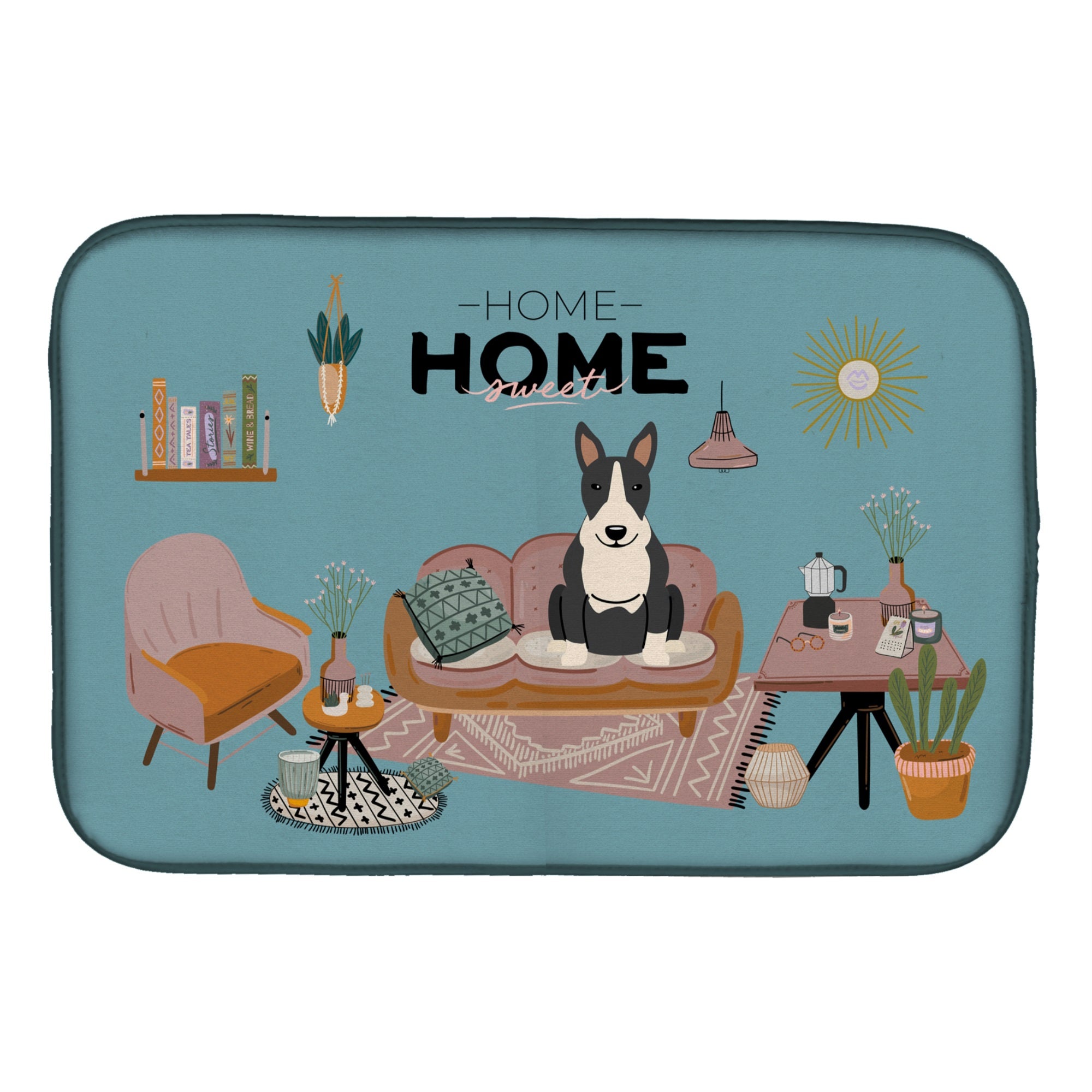 Black White Bull Terrier Sweet Home Dish Drying Mat