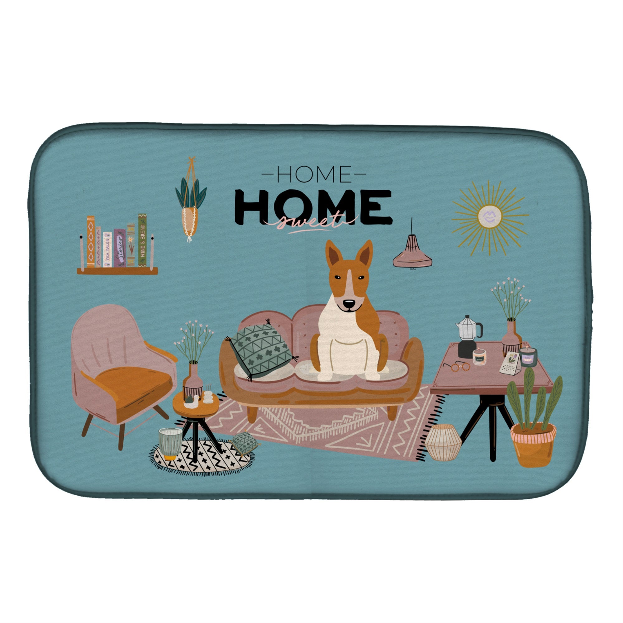 Red White Bull Terrier Sweet Home Dish Drying Mat