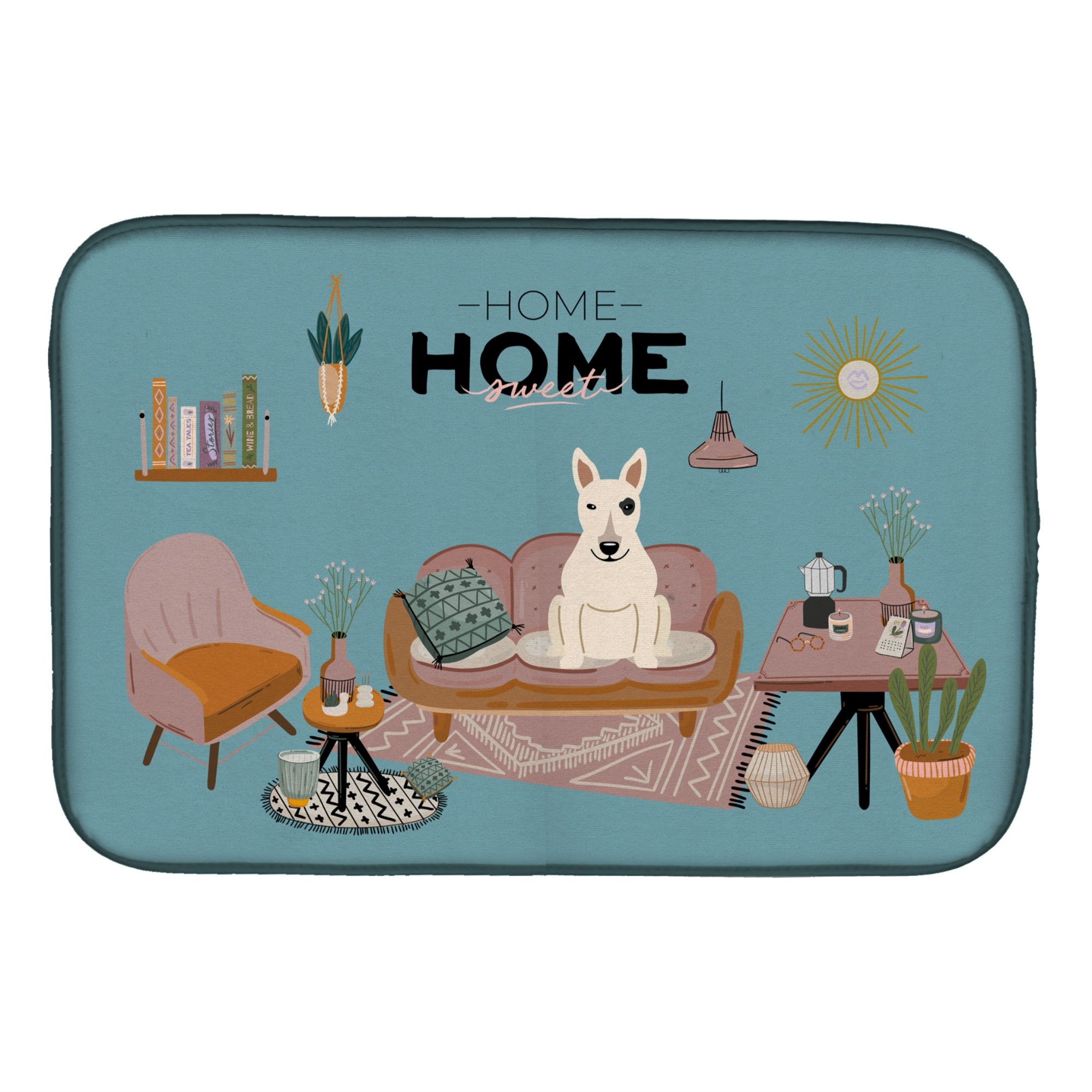 White Bull Terrier Sweet Home Dish Drying Mat