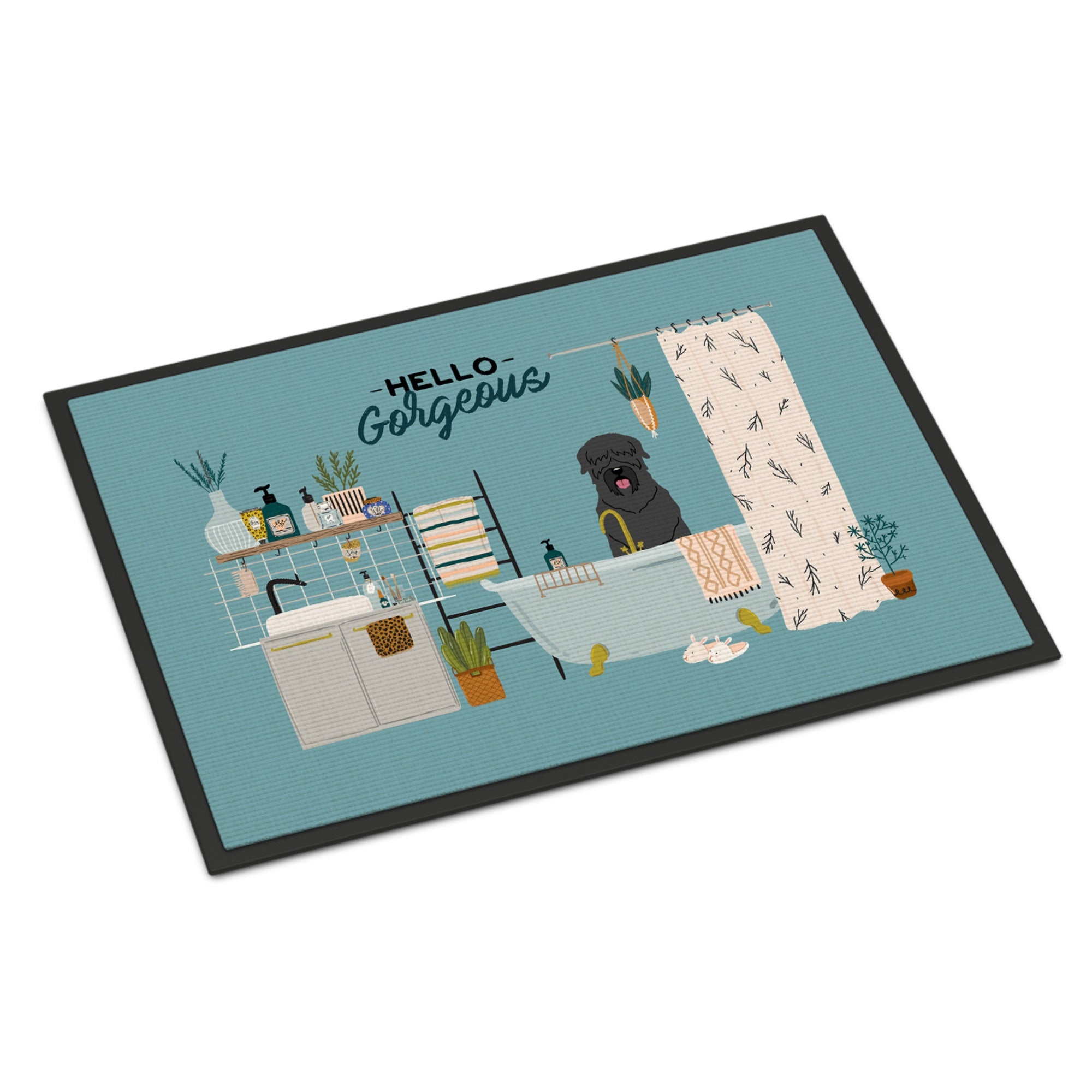 Black Russian Terrier In Bathtub Indoor Or Outdoor Mat 24X36