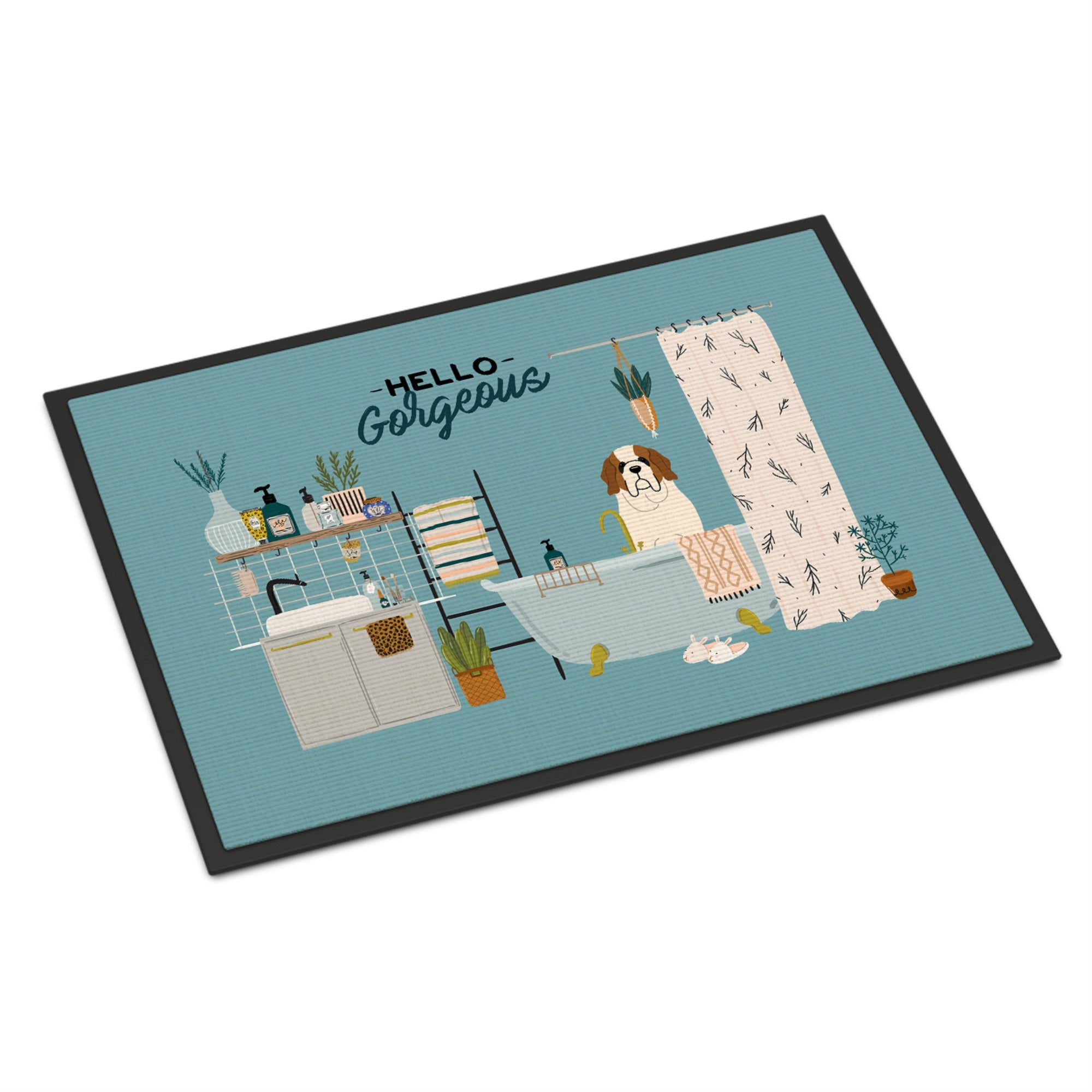 Saint Bernard In Bathtub Indoor Or Outdoor Mat 24X36