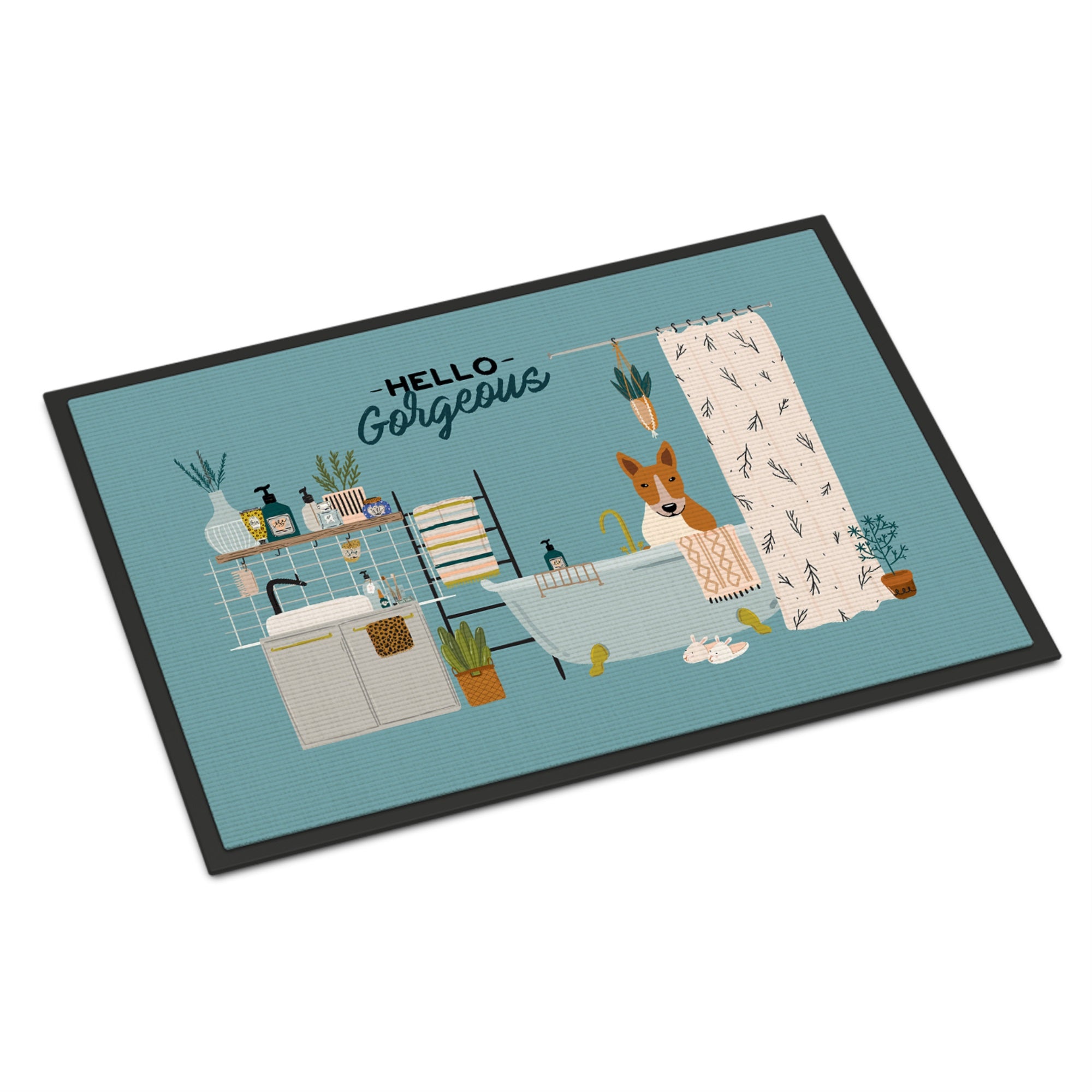 Red White Bull Terrier In Bathtub Indoor Or Outdoor Mat 24X36