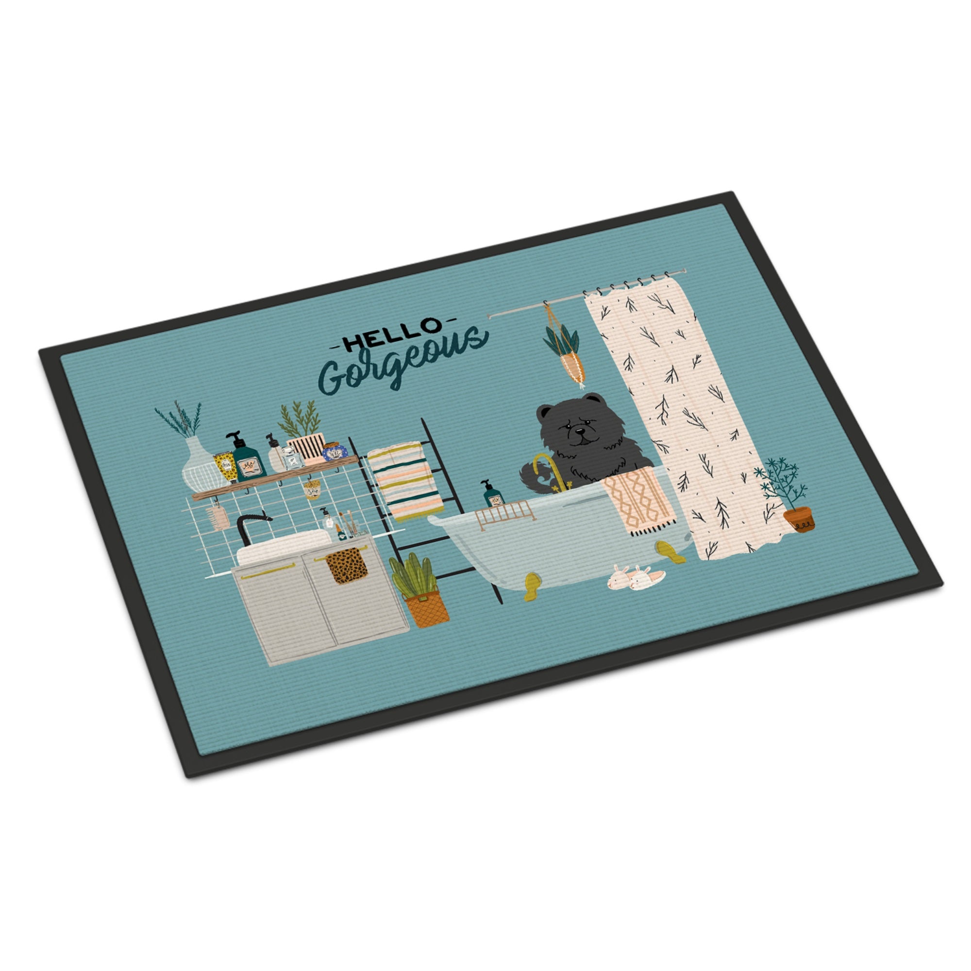 Black Chow Chow In Bathtub Indoor Or Outdoor Mat 24X36