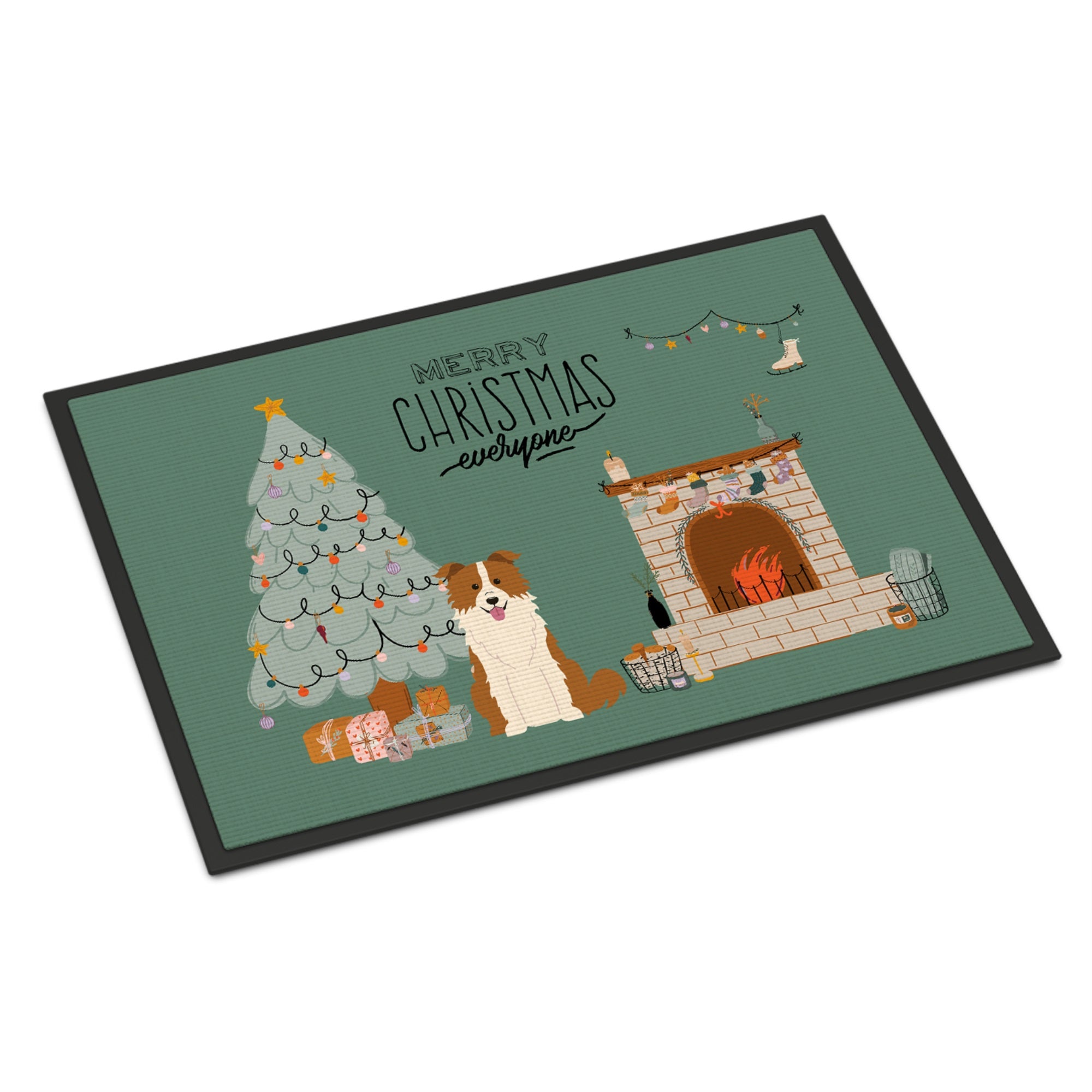 Red White Border Collie Christmas Everyone Indoor Or Outdoor Mat 24X36