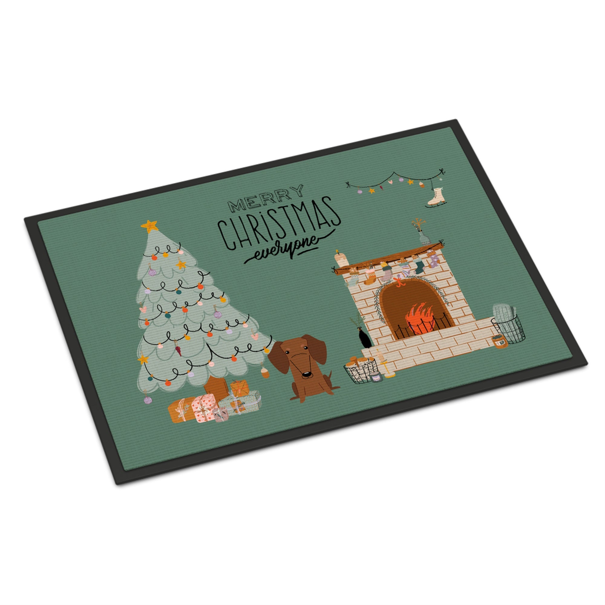 Red Brown Dachshund Christmas Everyone Indoor Or Outdoor Mat 24X36