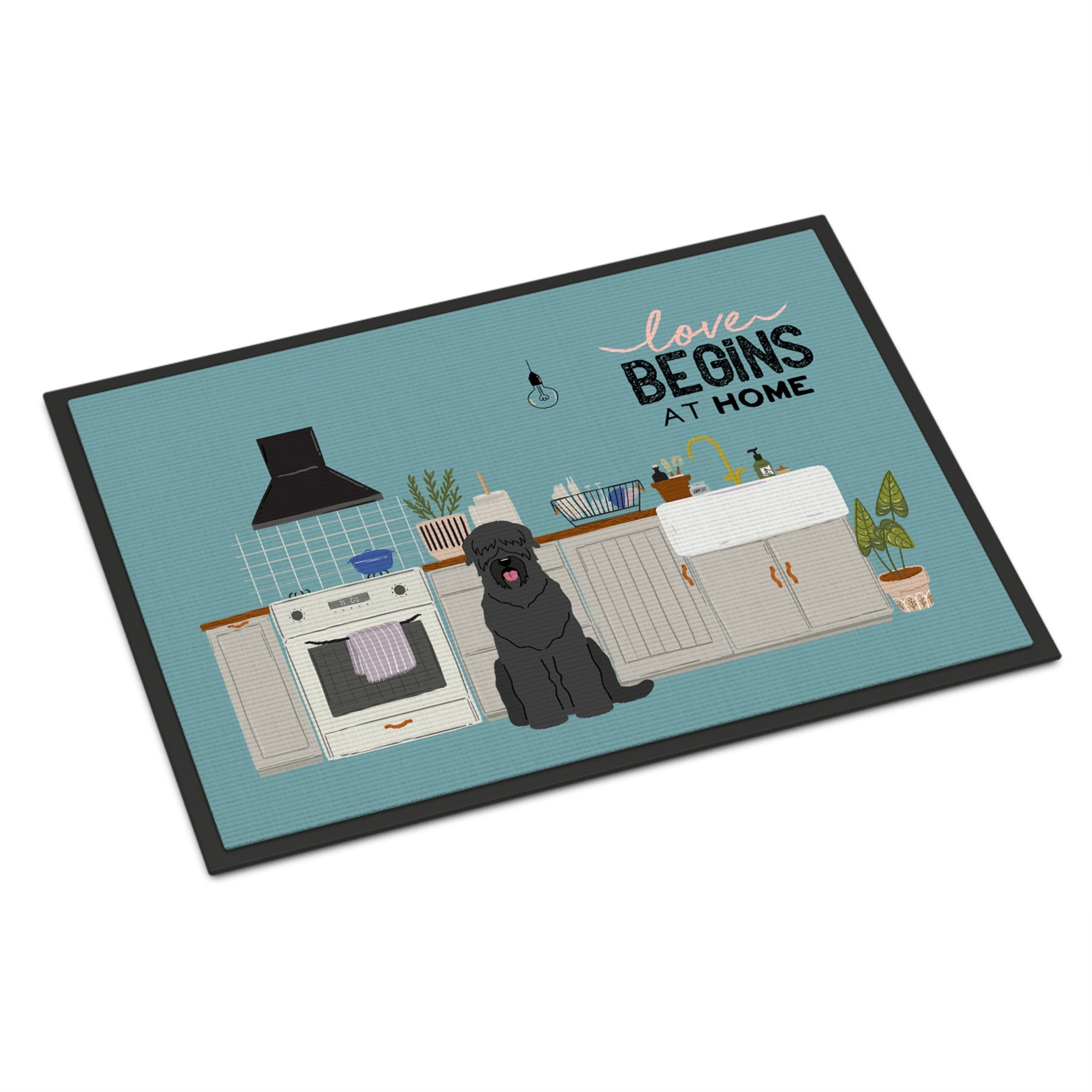 Black Russian Terrier Kitchen Scene Indoor Or Outdoor Mat 24X36