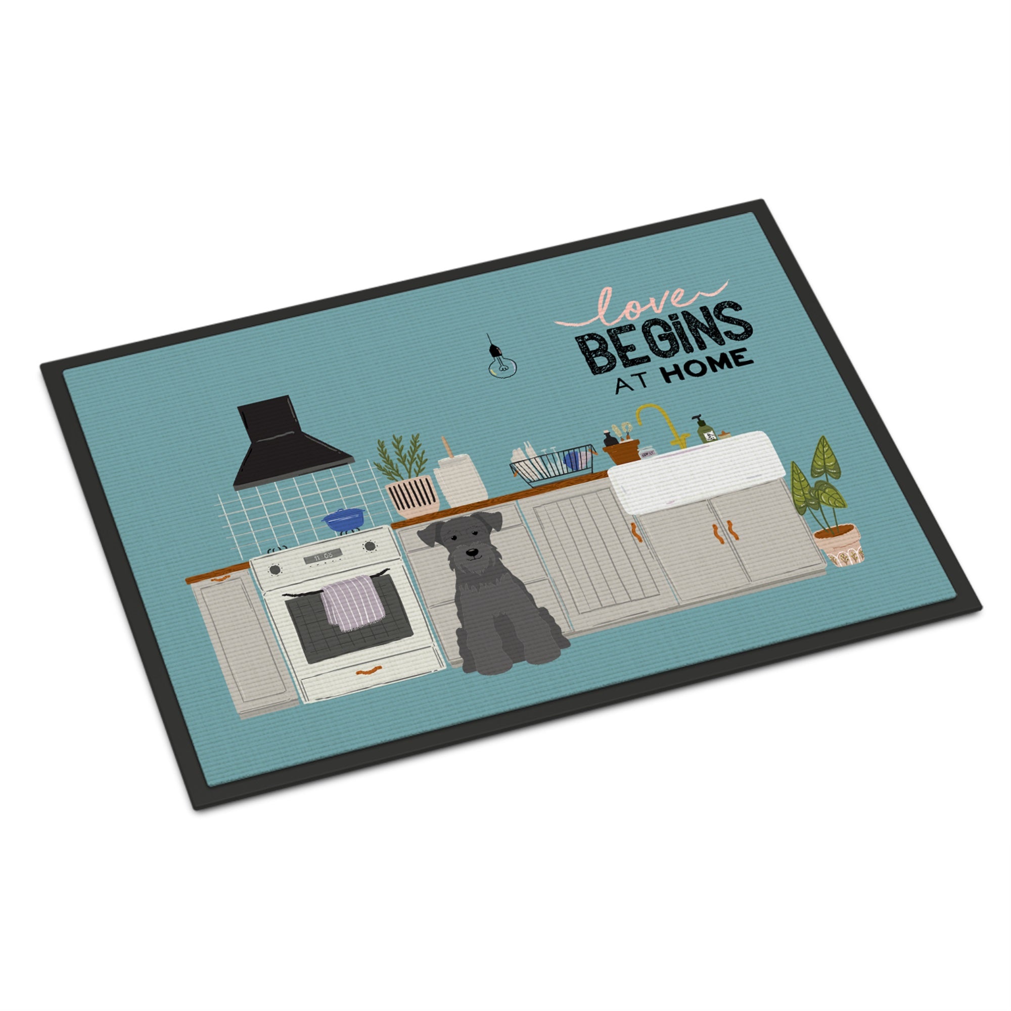 Black Miniature Schnauzer Kitchen Scene Indoor Or Outdoor Mat 24X36