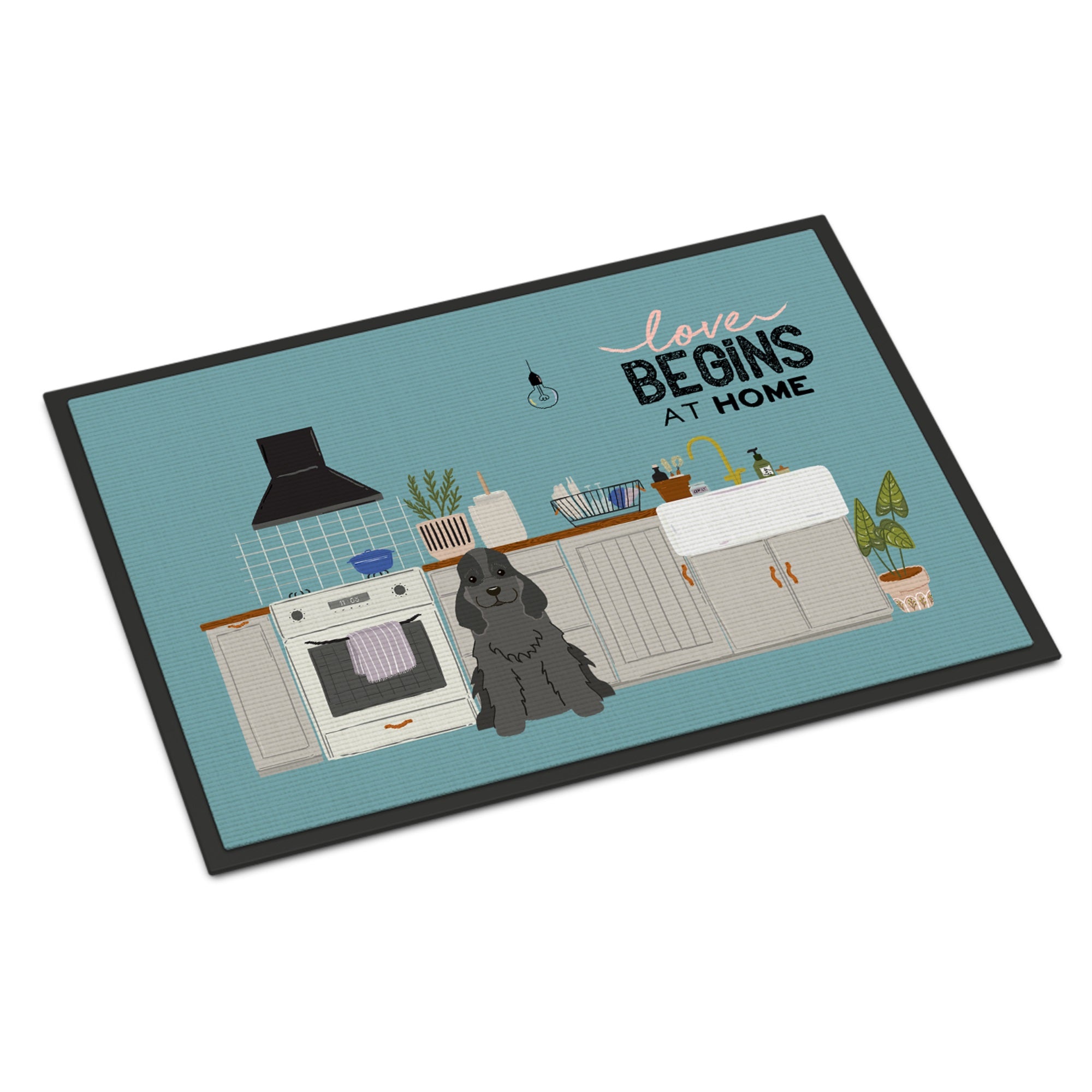 Black Cocker Spaniel Kitchen Scene Indoor Or Outdoor Mat 24X36