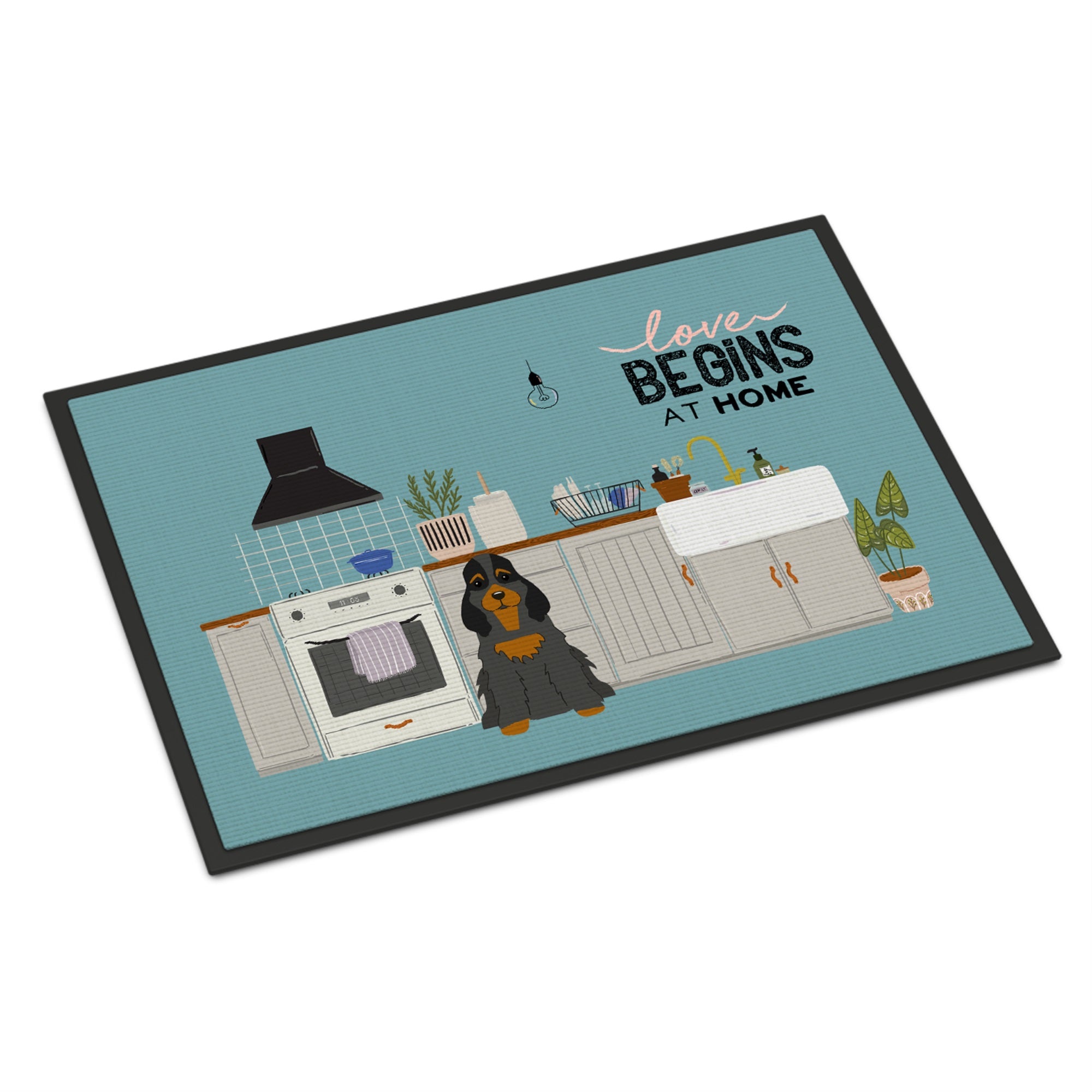 Black Tan Cocker Spaniel Kitchen Scene Indoor Or Outdoor Mat 24X36