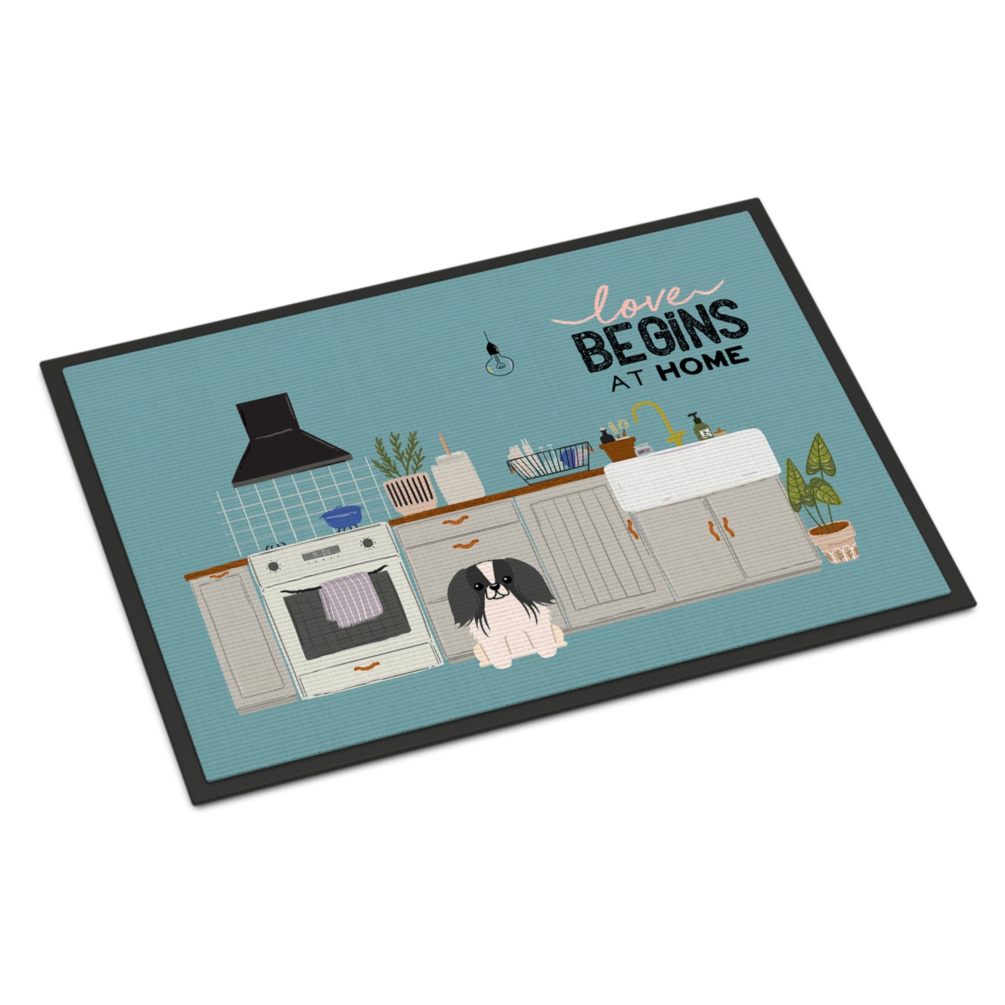Black White Pekingese Kitchen Scene Indoor Or Outdoor Mat 24X36
