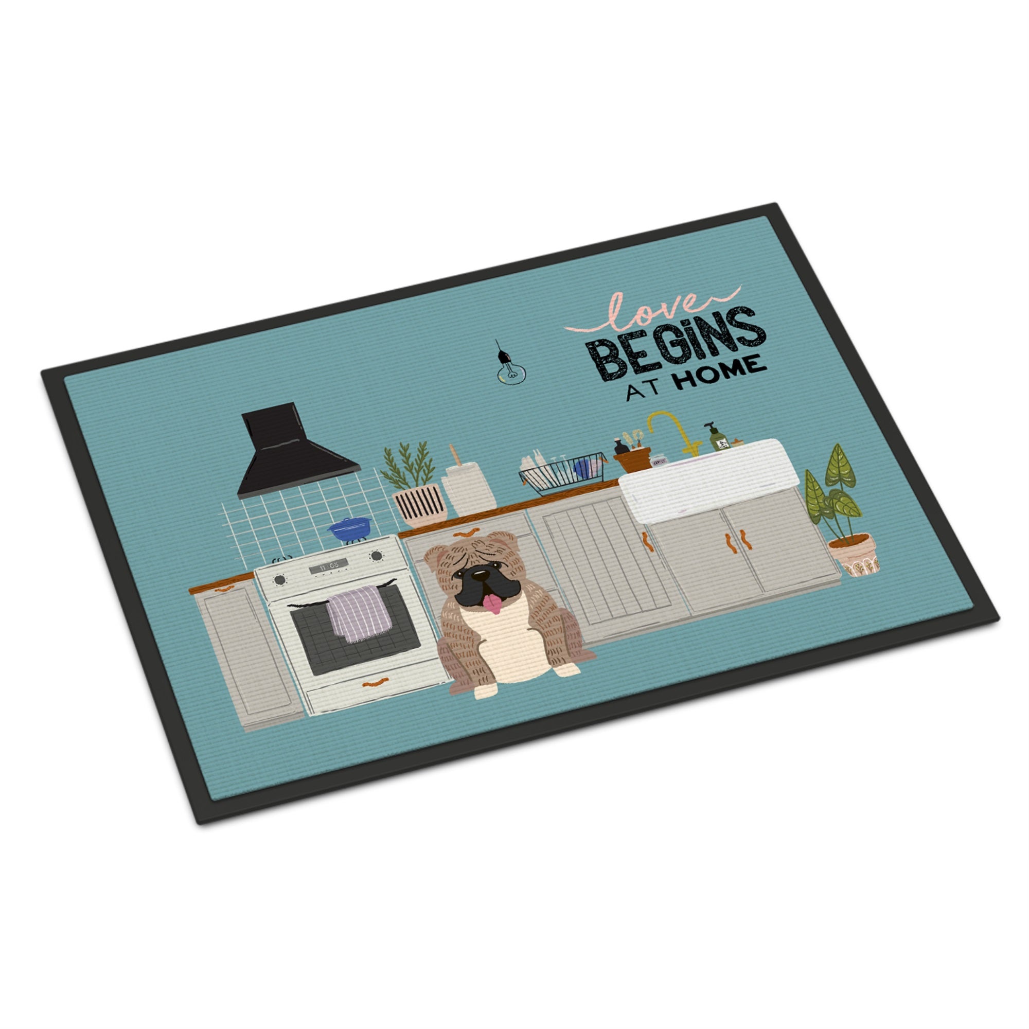 Grey Brindle English Bulldog Kitchen Scene Indoor Or Outdoor Mat 24X36