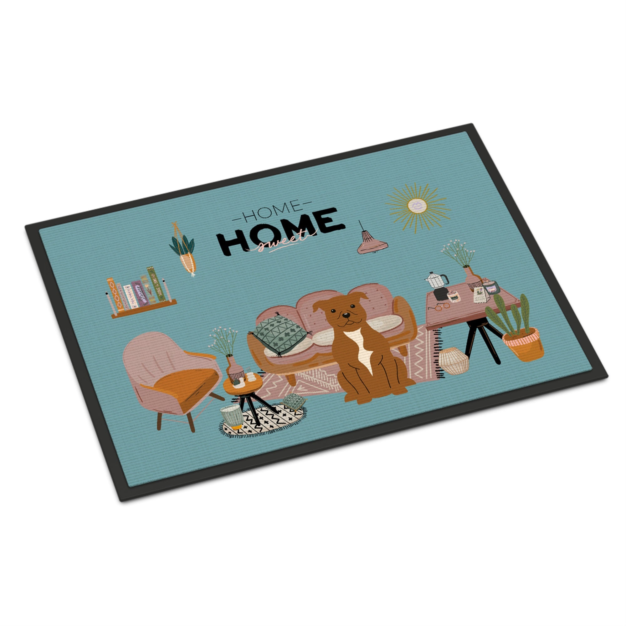 Brown Staffordshire Bull Terrier Sweet Home Indoor Or Outdoor Mat 24X36