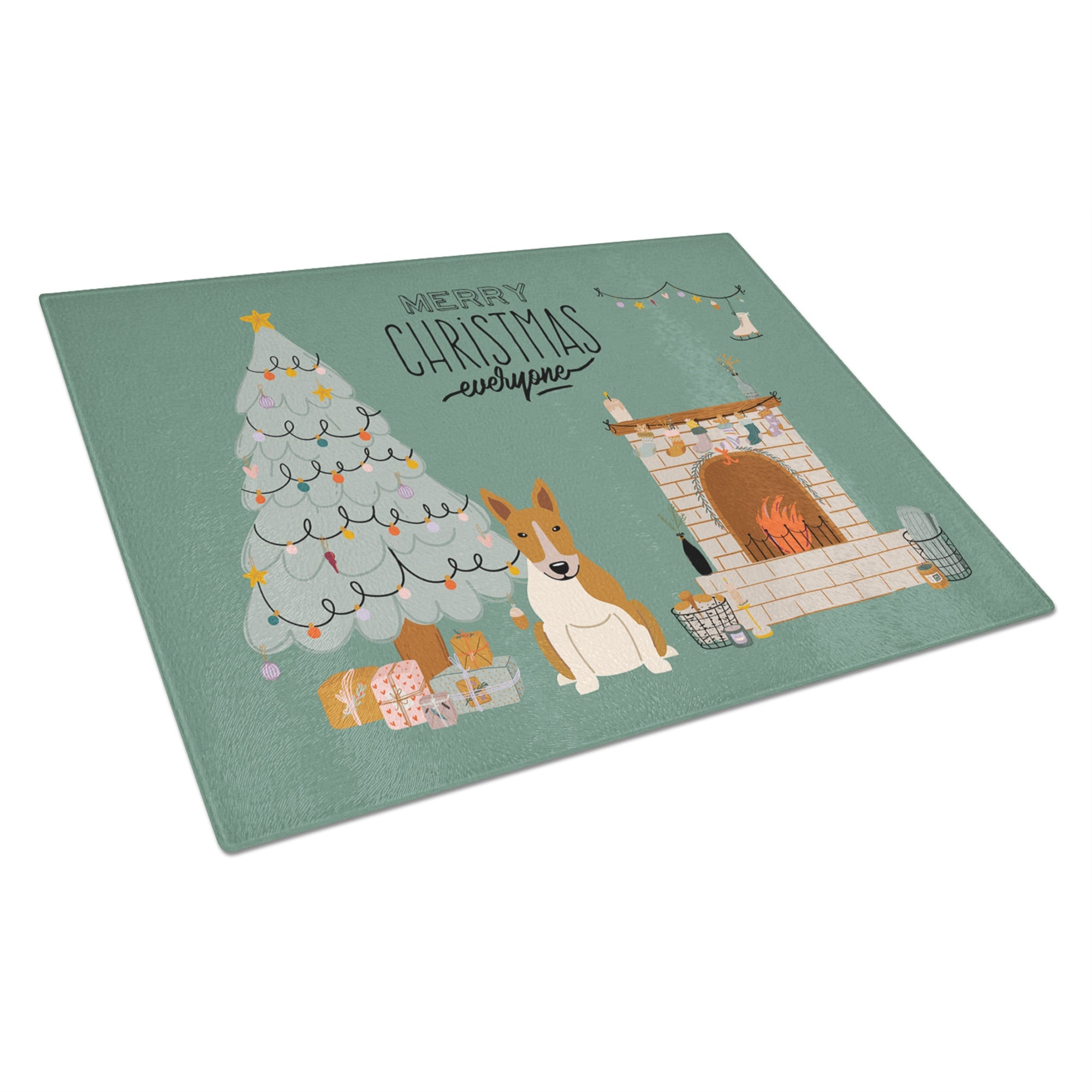 Red White Bull Terrier Christmas Everyone Glass Cutting Board Large