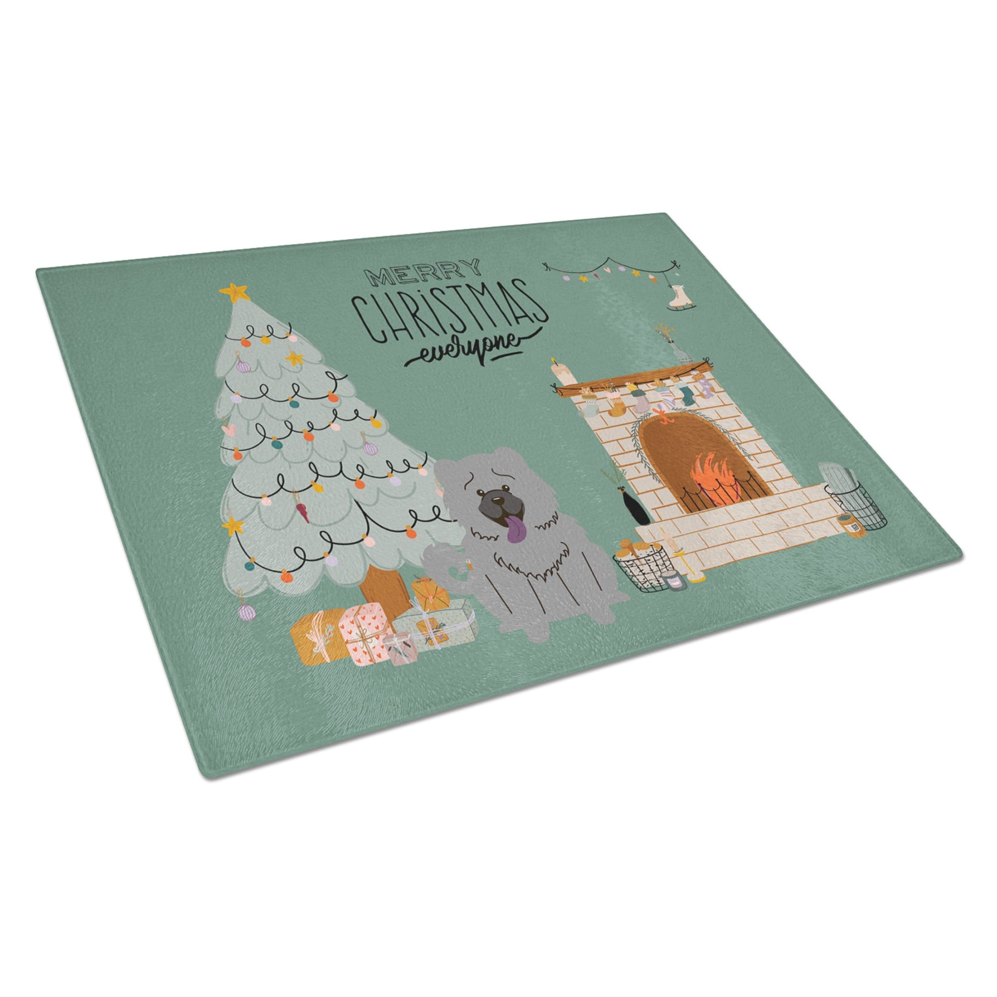 Blue Chow Chow Christmas Everyone Glass Cutting Board Large