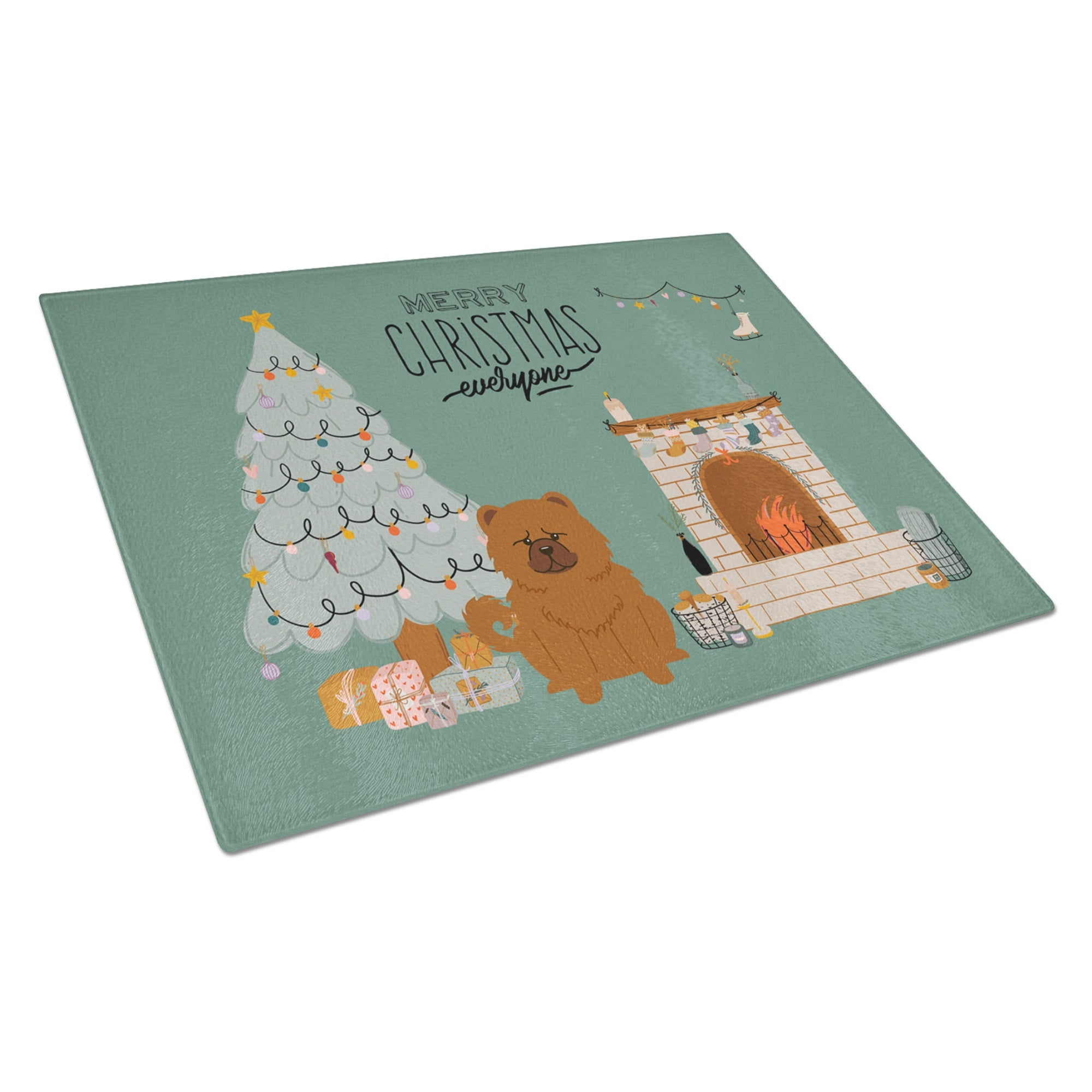 Red Chow Chow Christmas Everyone Glass Cutting Board Large