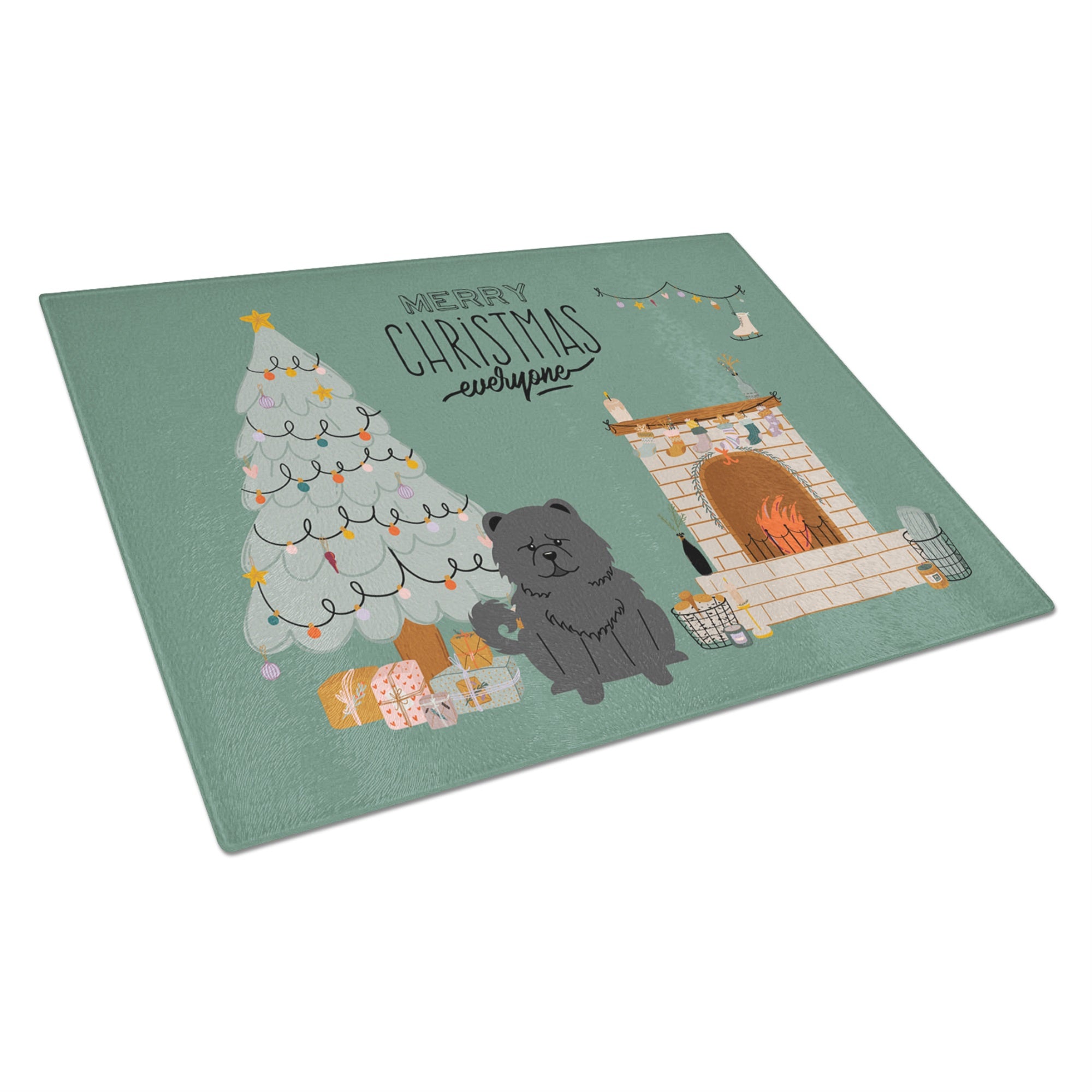 Black Chow Chow Christmas Everyone Glass Cutting Board Large