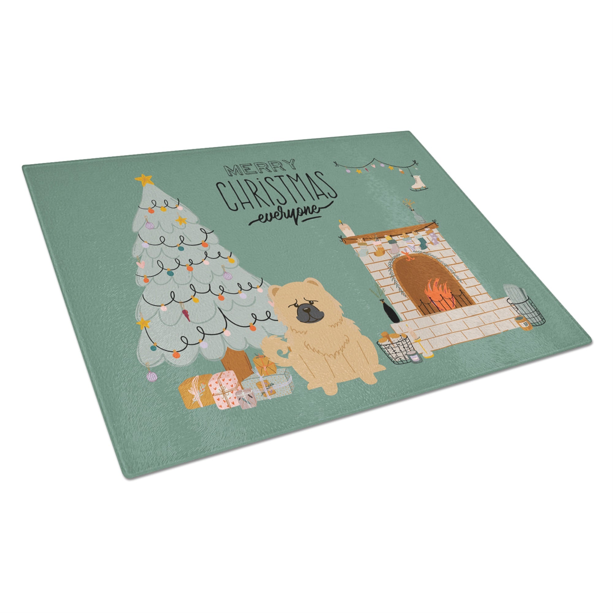 Cream Chow Chow Christmas Everyone Glass Cutting Board Large