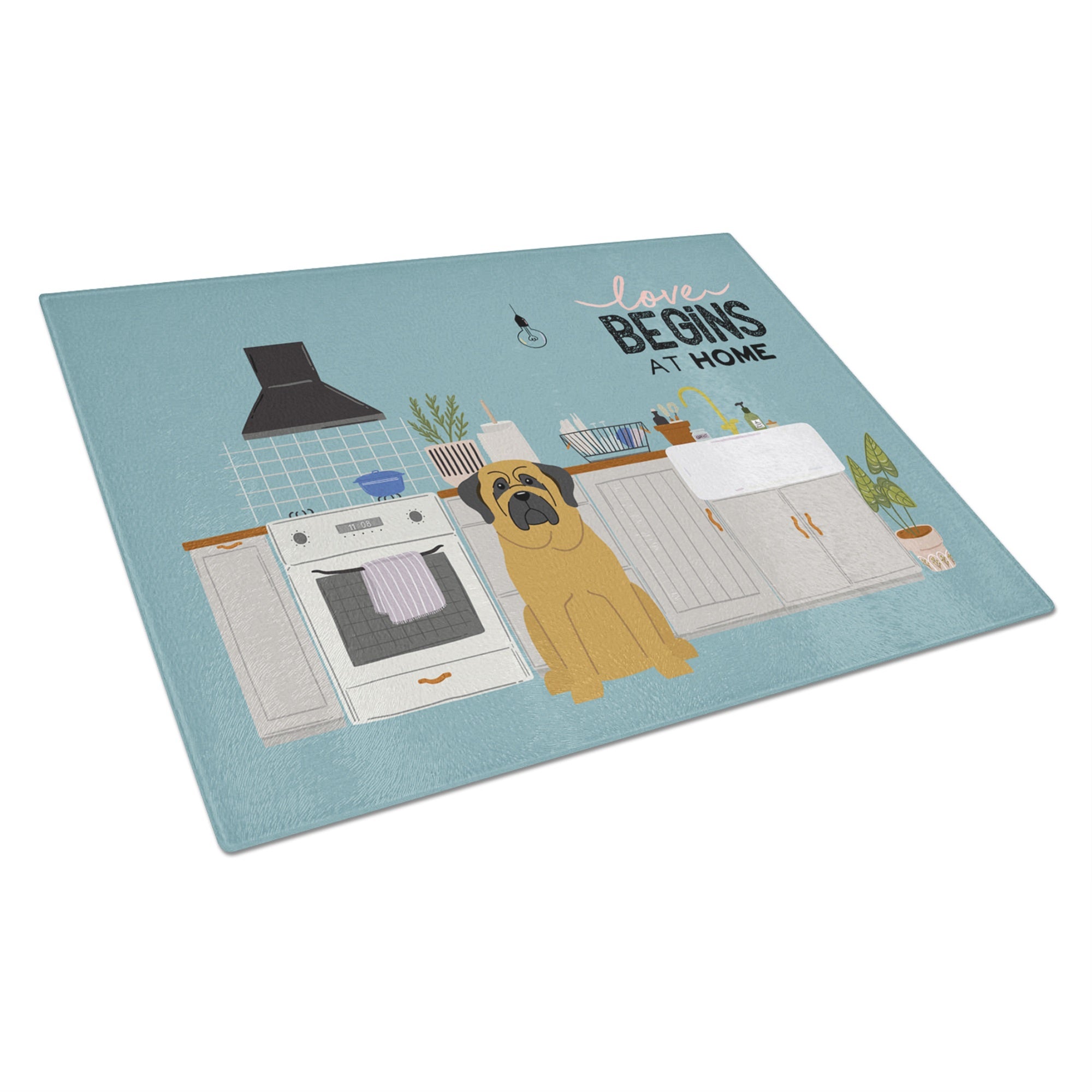 Mastiff Kitchen Scene Glass Cutting Board Large