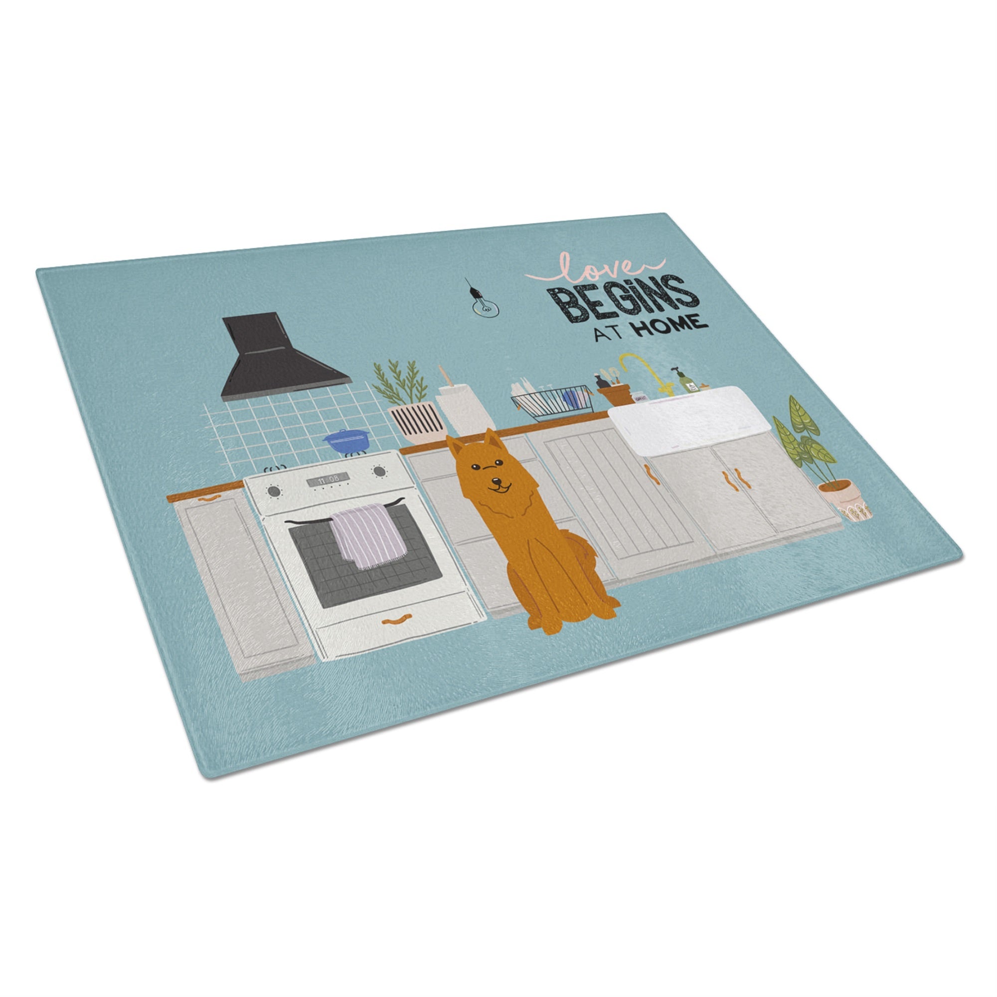 Karelian Bear Dog Kitchen Scene Glass Cutting Board Large