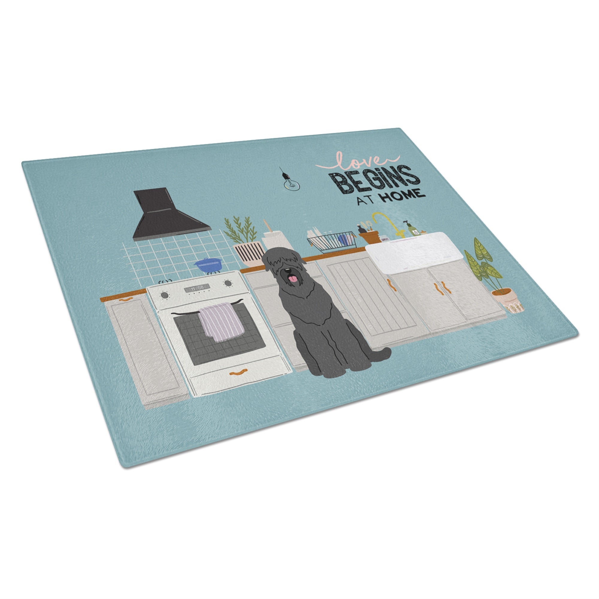 Black Russian Terrier Kitchen Scene Glass Cutting Board Large