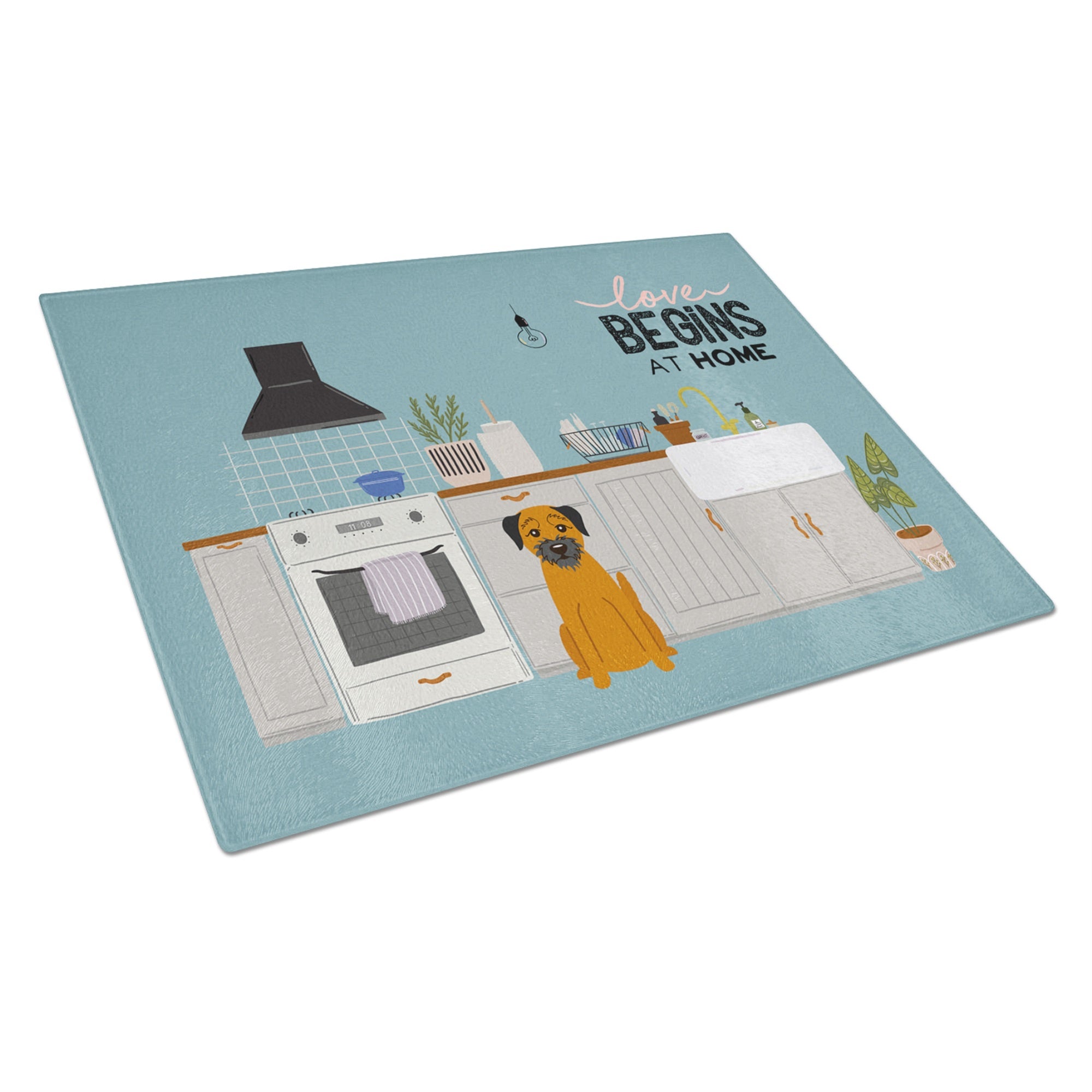 Border Terrier Kitchen Scene Glass Cutting Board Large