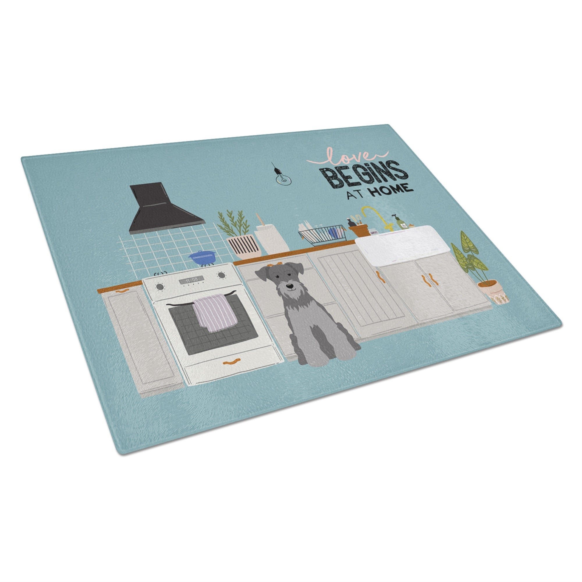 Black Silver Miniature Schnauzer Kitchen Scene Glass Cutting Board Large