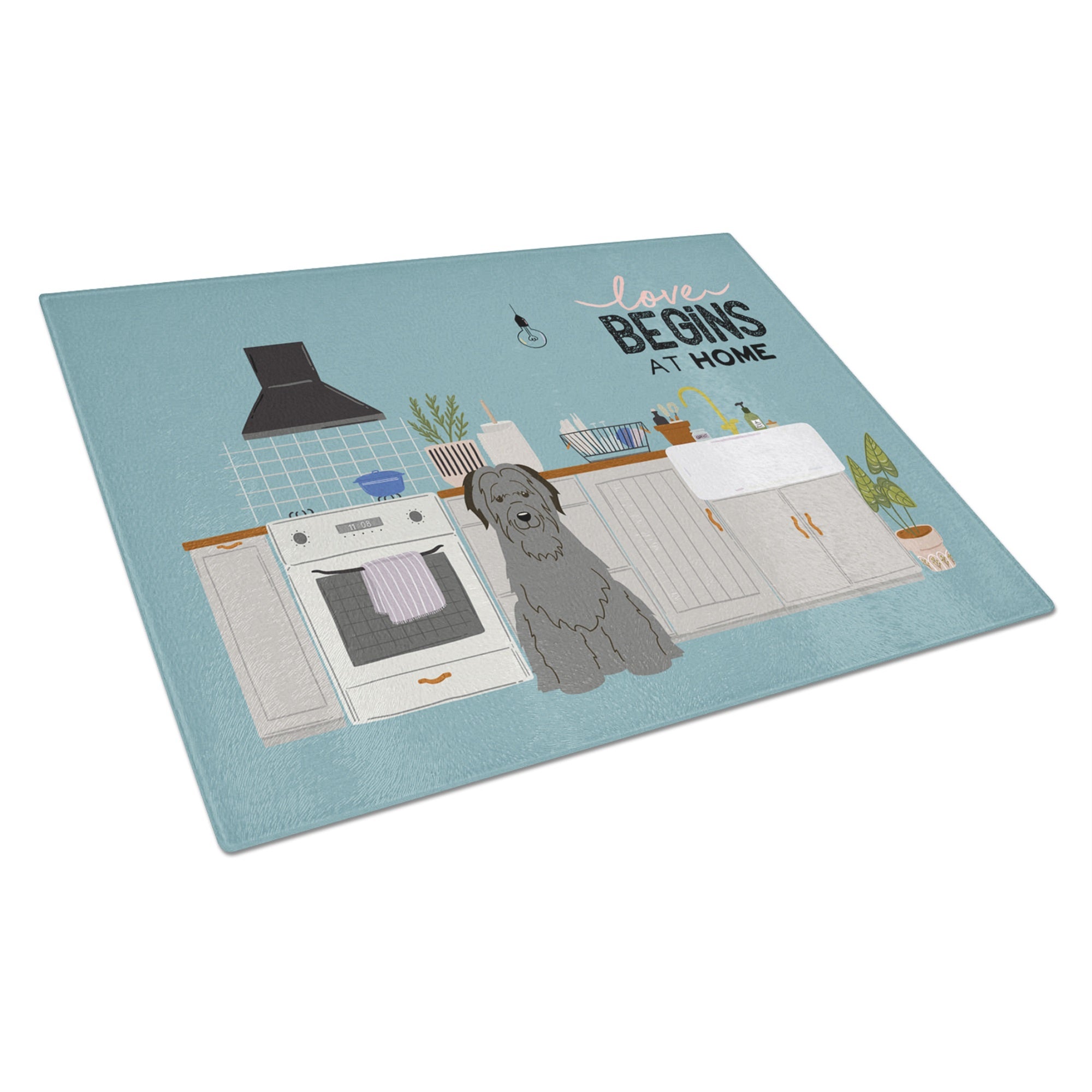 Black Briard Kitchen Scene Glass Cutting Board Large