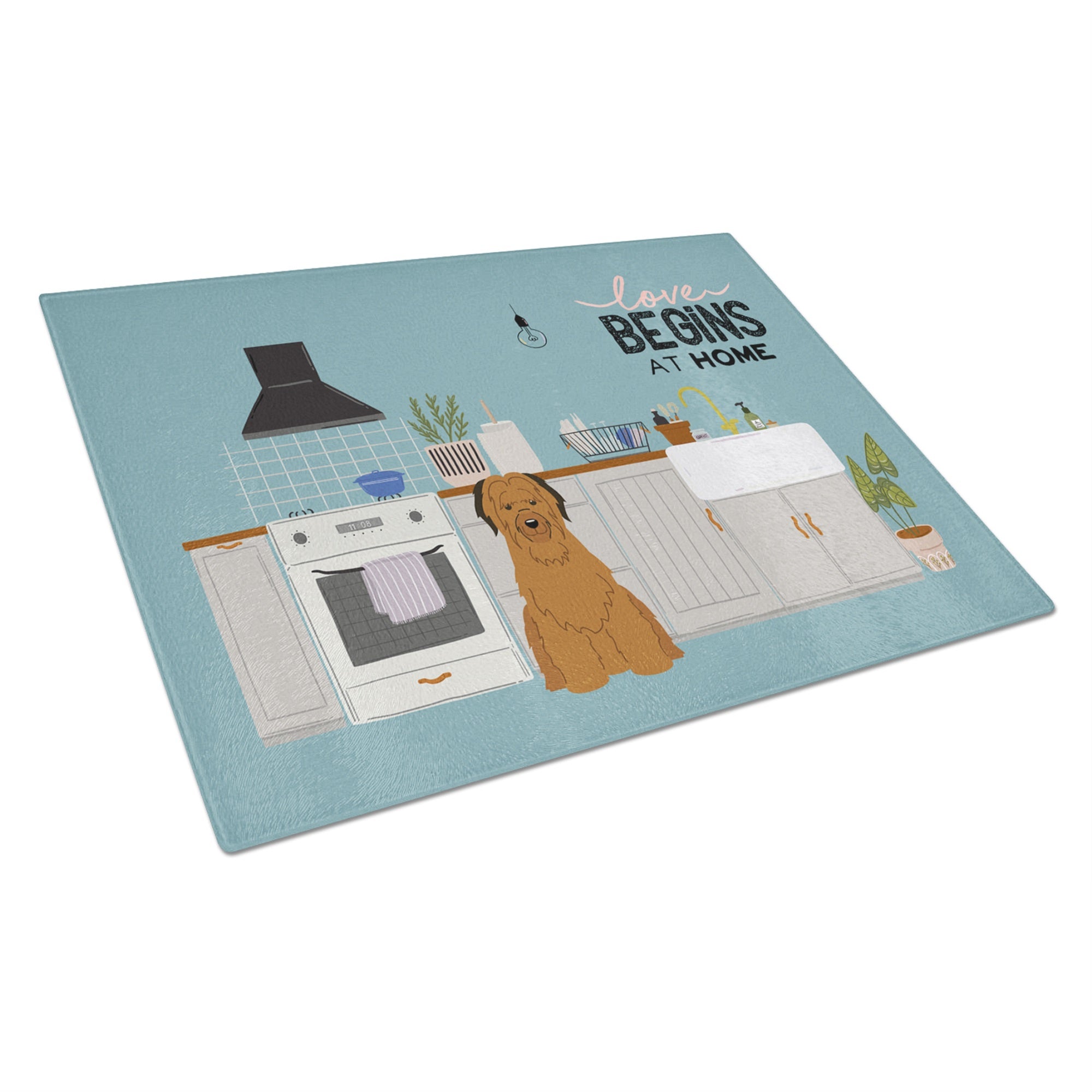 Brown Briard Kitchen Scene Glass Cutting Board Large