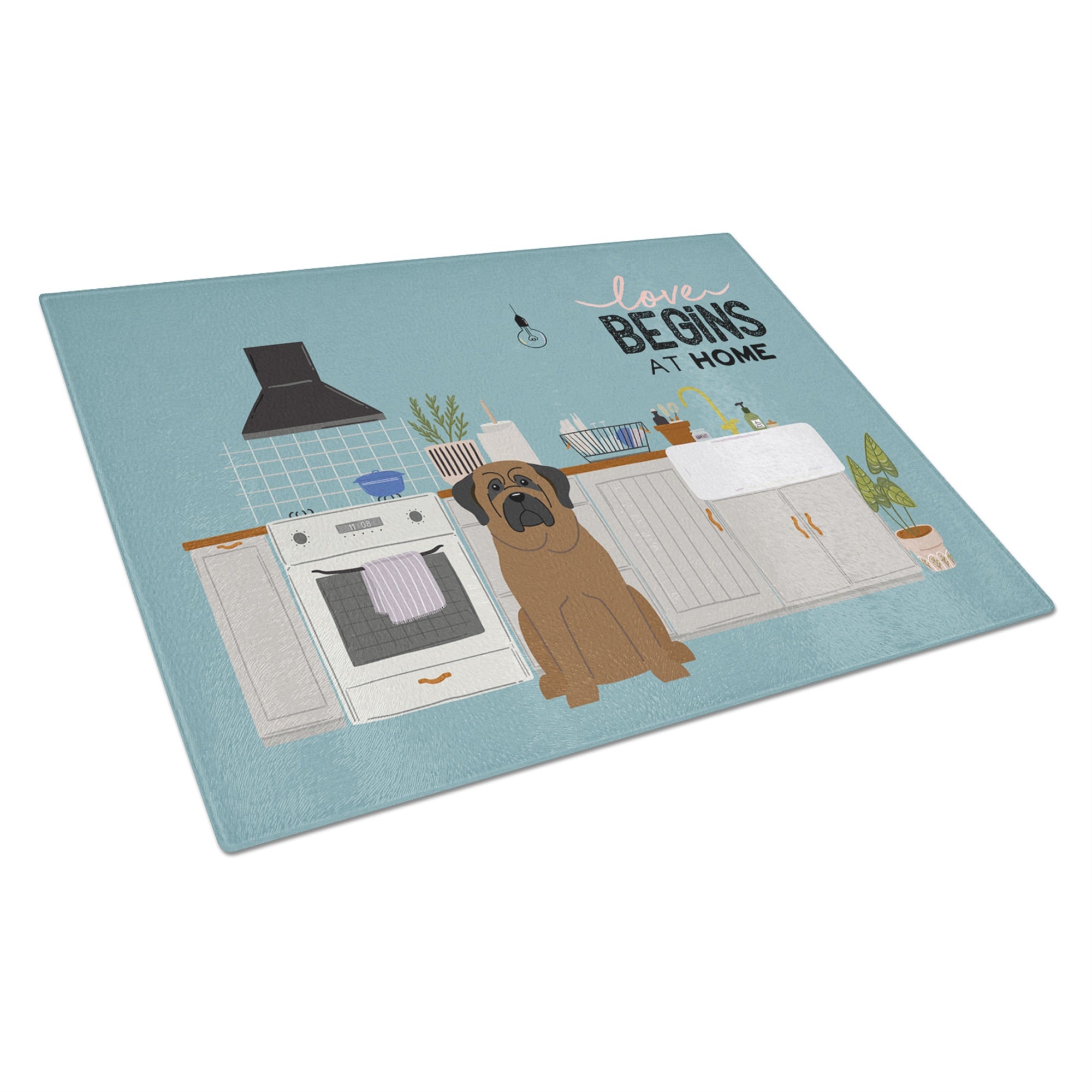 Bullmastiff Kitchen Scene Glass Cutting Board Large