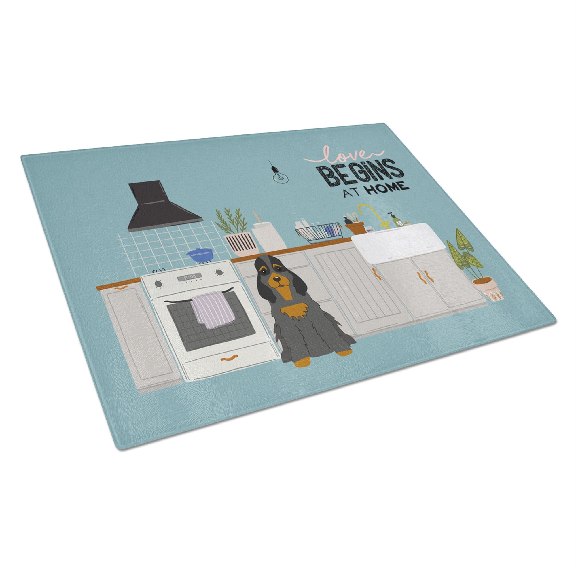 Black Tan Cocker Spaniel Kitchen Scene Glass Cutting Board Large