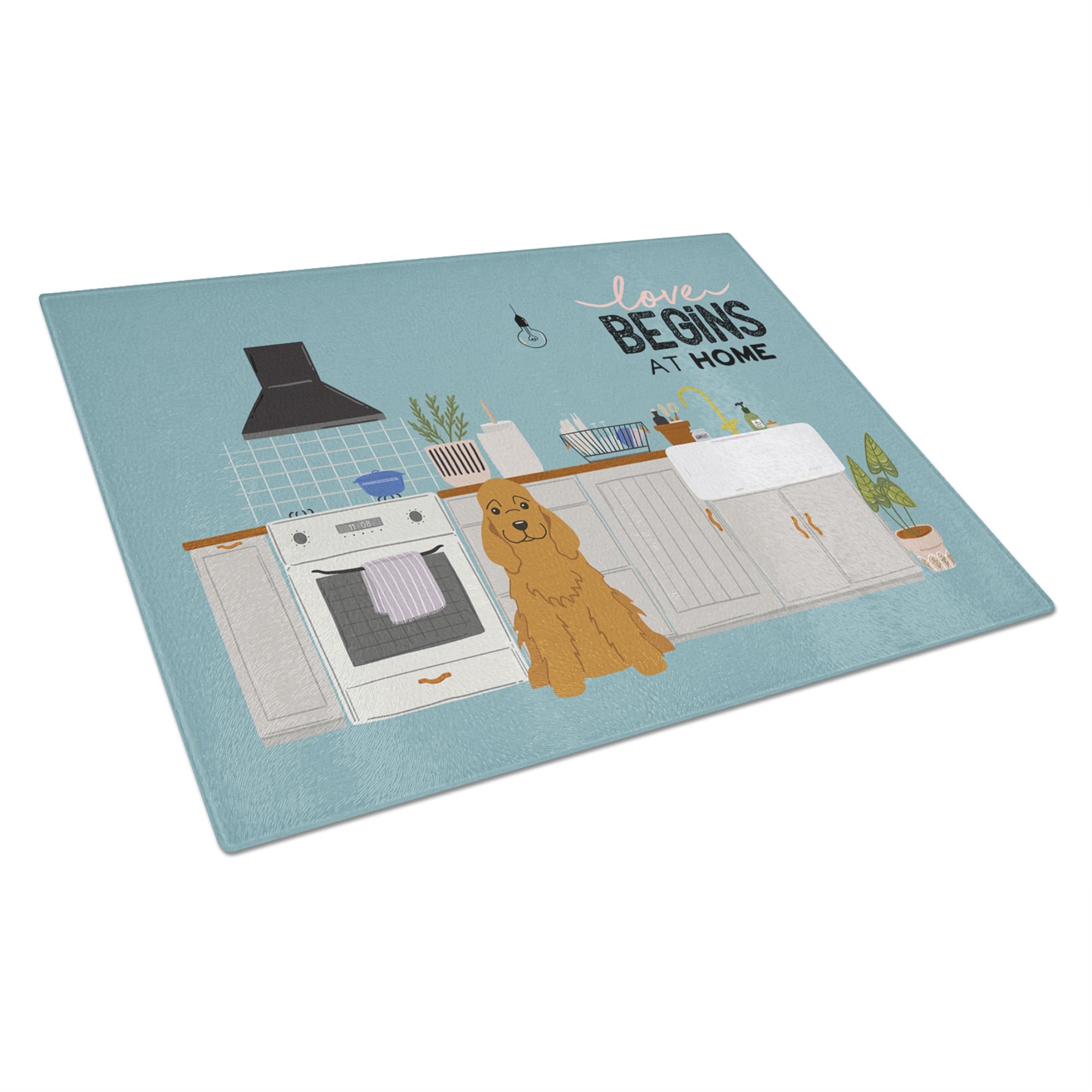 Red Cocker Spaniel Kitchen Scene Glass Cutting Board Large
