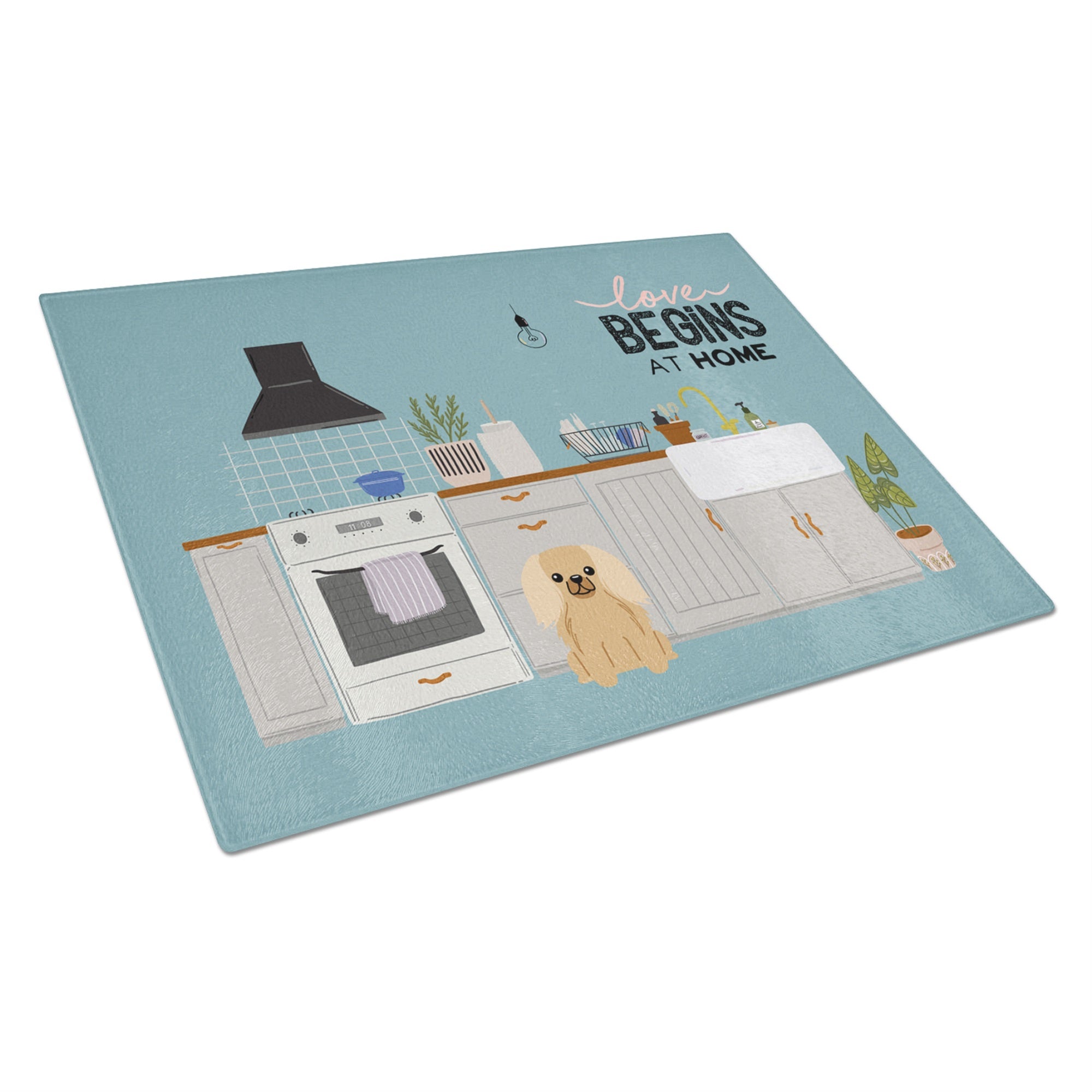 Fawn Sable Pekingese Kitchen Scene Glass Cutting Board Large