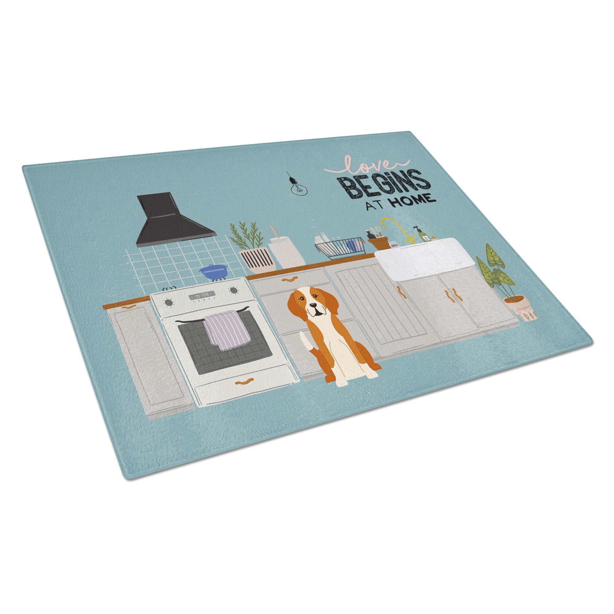 English Foxhound Kitchen Scene Glass Cutting Board Large