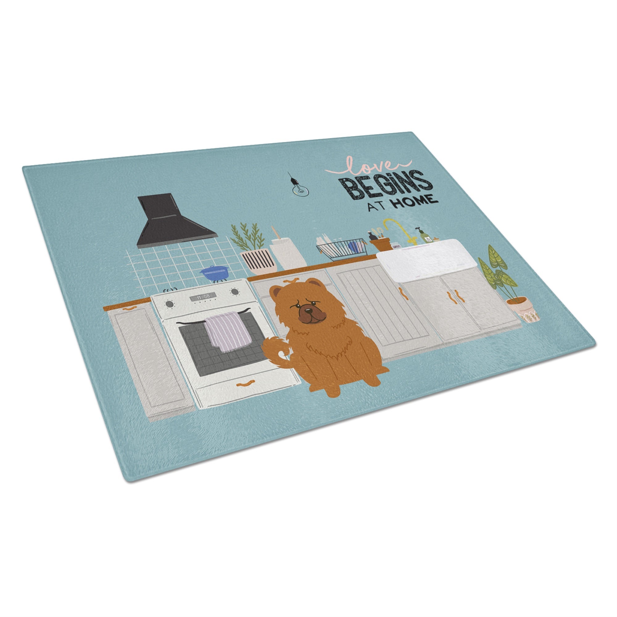 Red Chow Chow Kitchen Scene Glass Cutting Board Large