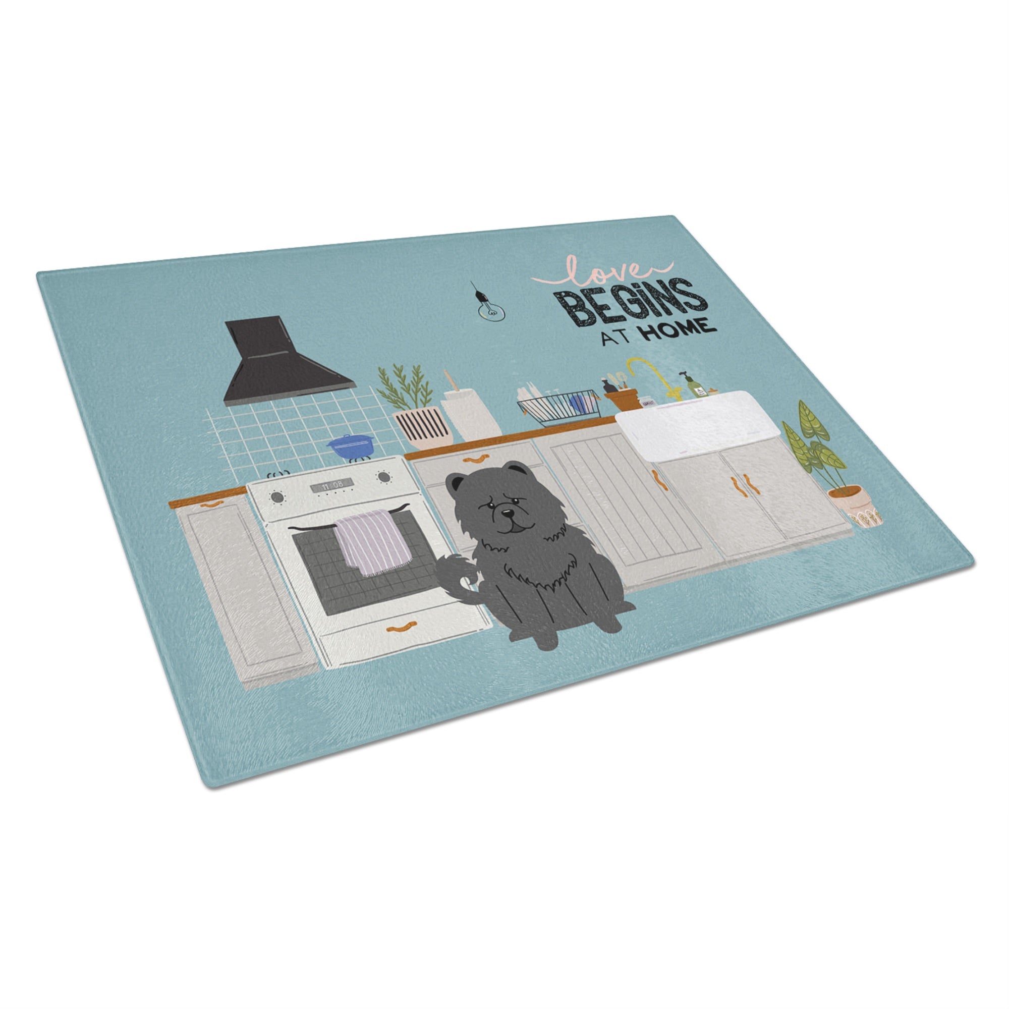Black Chow Chow Kitchen Scene Glass Cutting Board Large