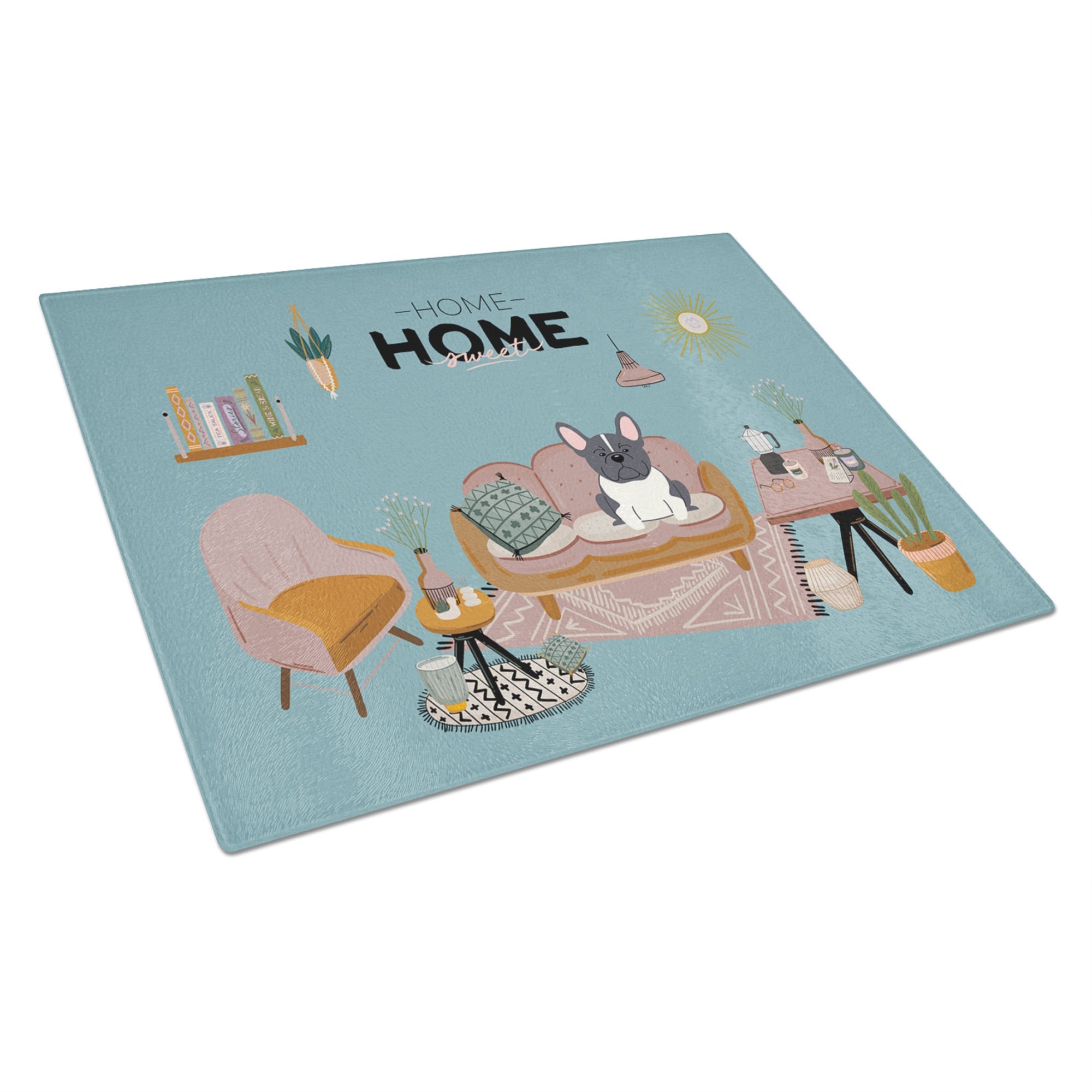 Black White French Bulldog Sweet Home Glass Cutting Board Large