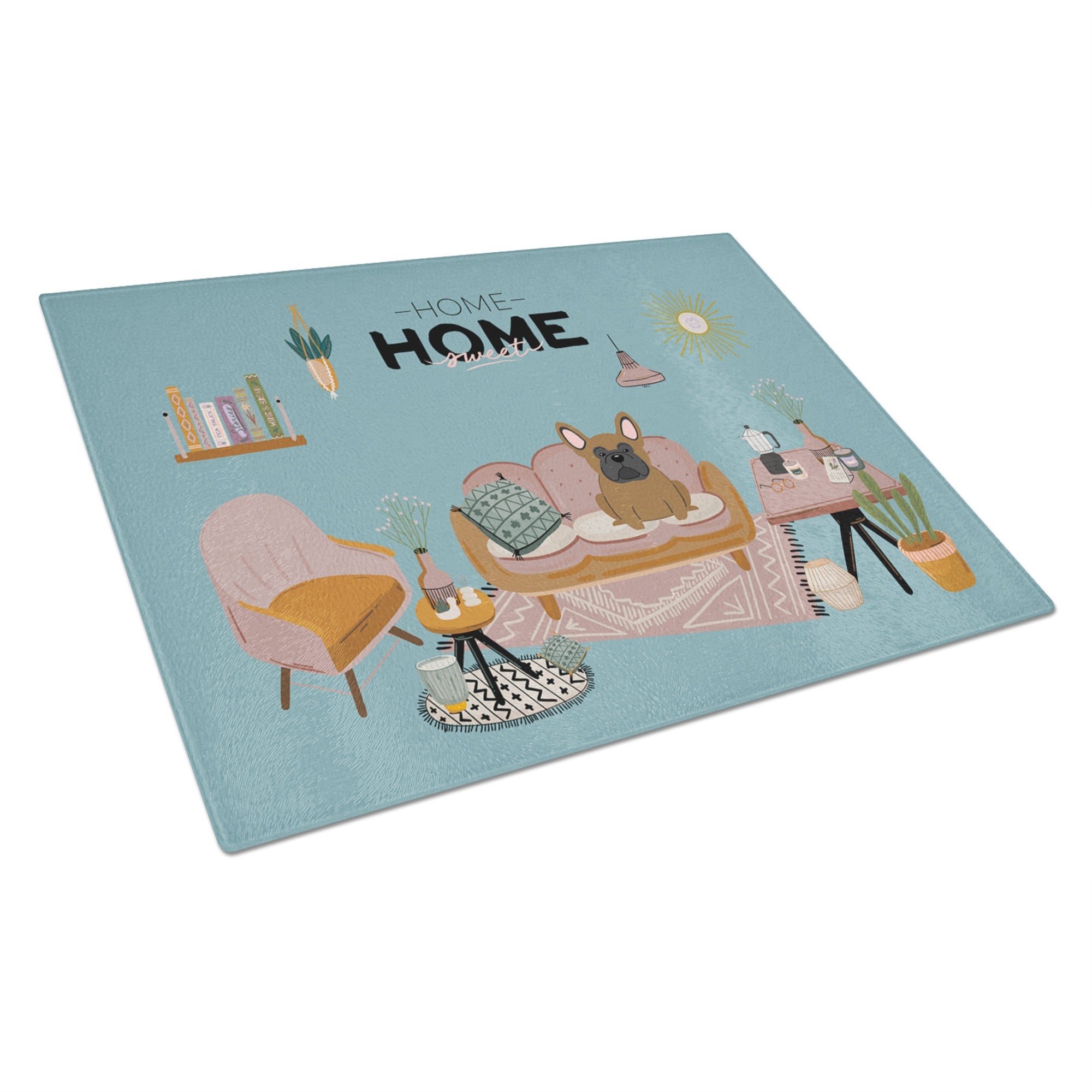Brown French Bulldog Sweet Home Glass Cutting Board Large