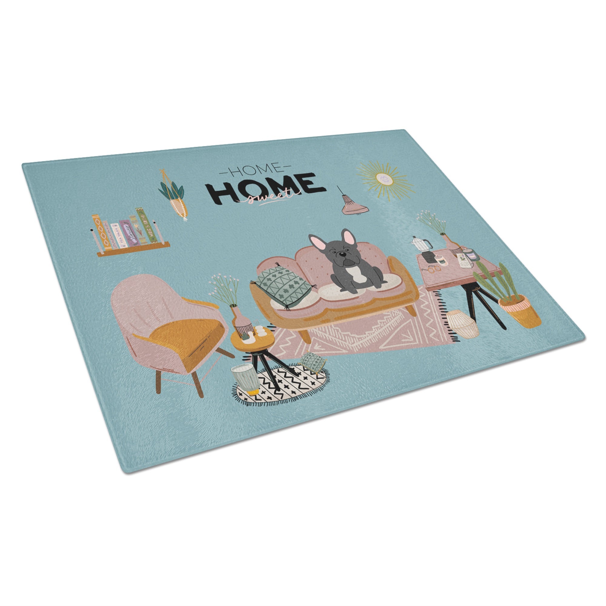 Black French Bulldog Sweet Home Glass Cutting Board Large
