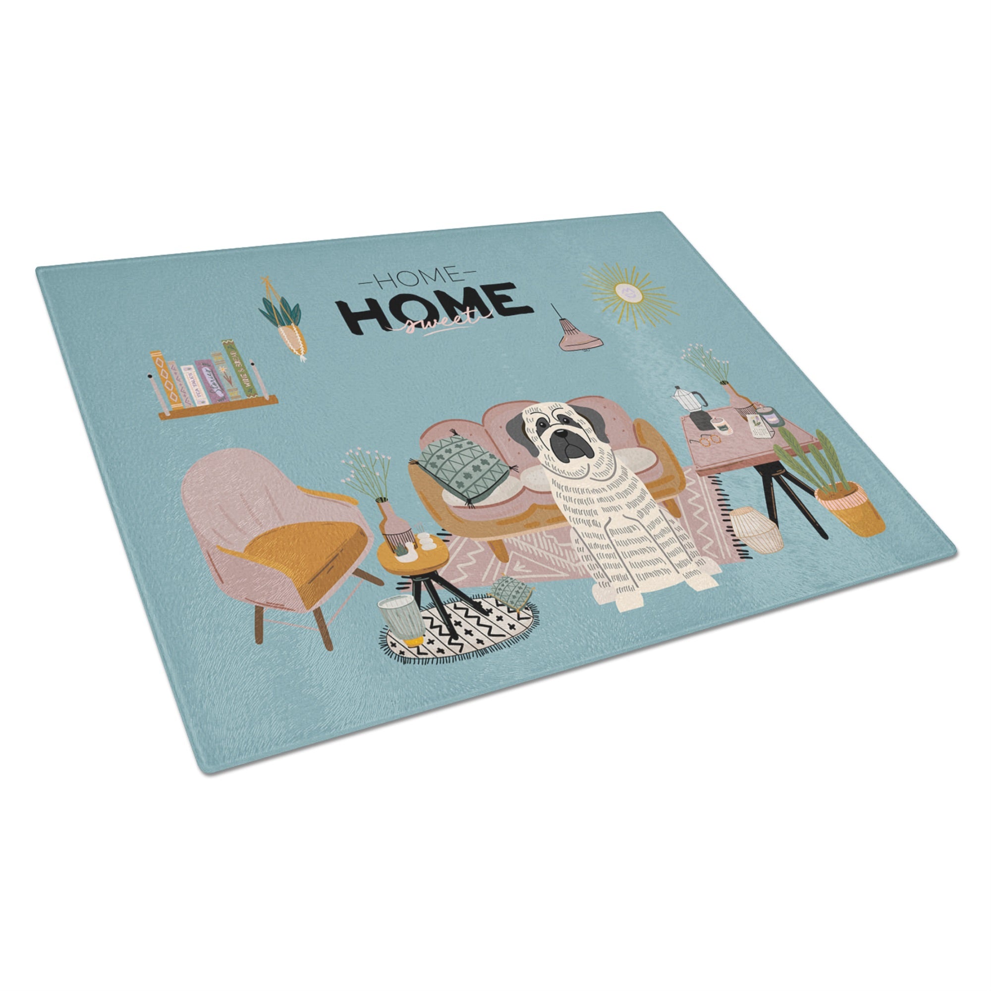 White Mastiff Brindle Sweet Home Glass Cutting Board Large