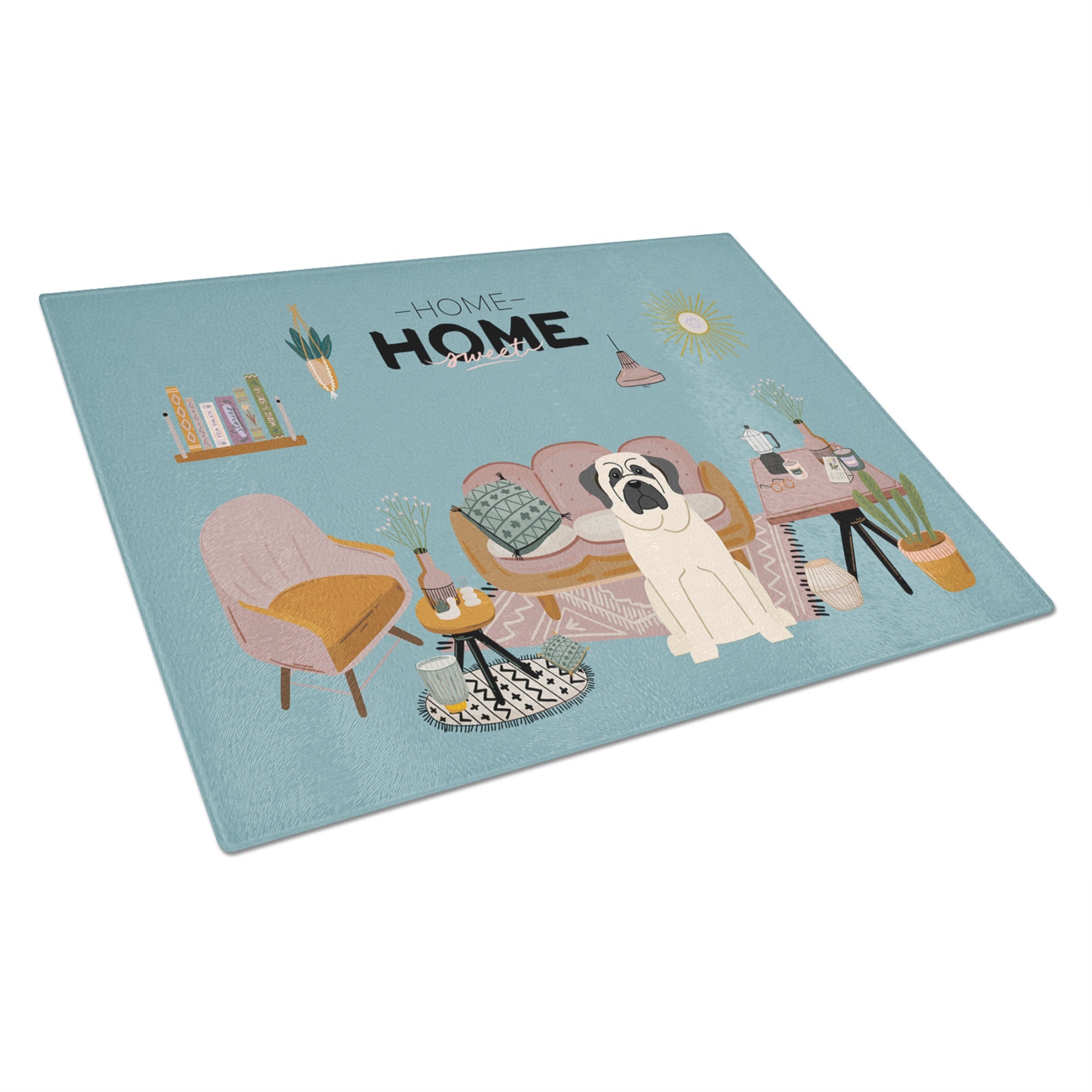 White Mastiff Sweet Home Glass Cutting Board Large