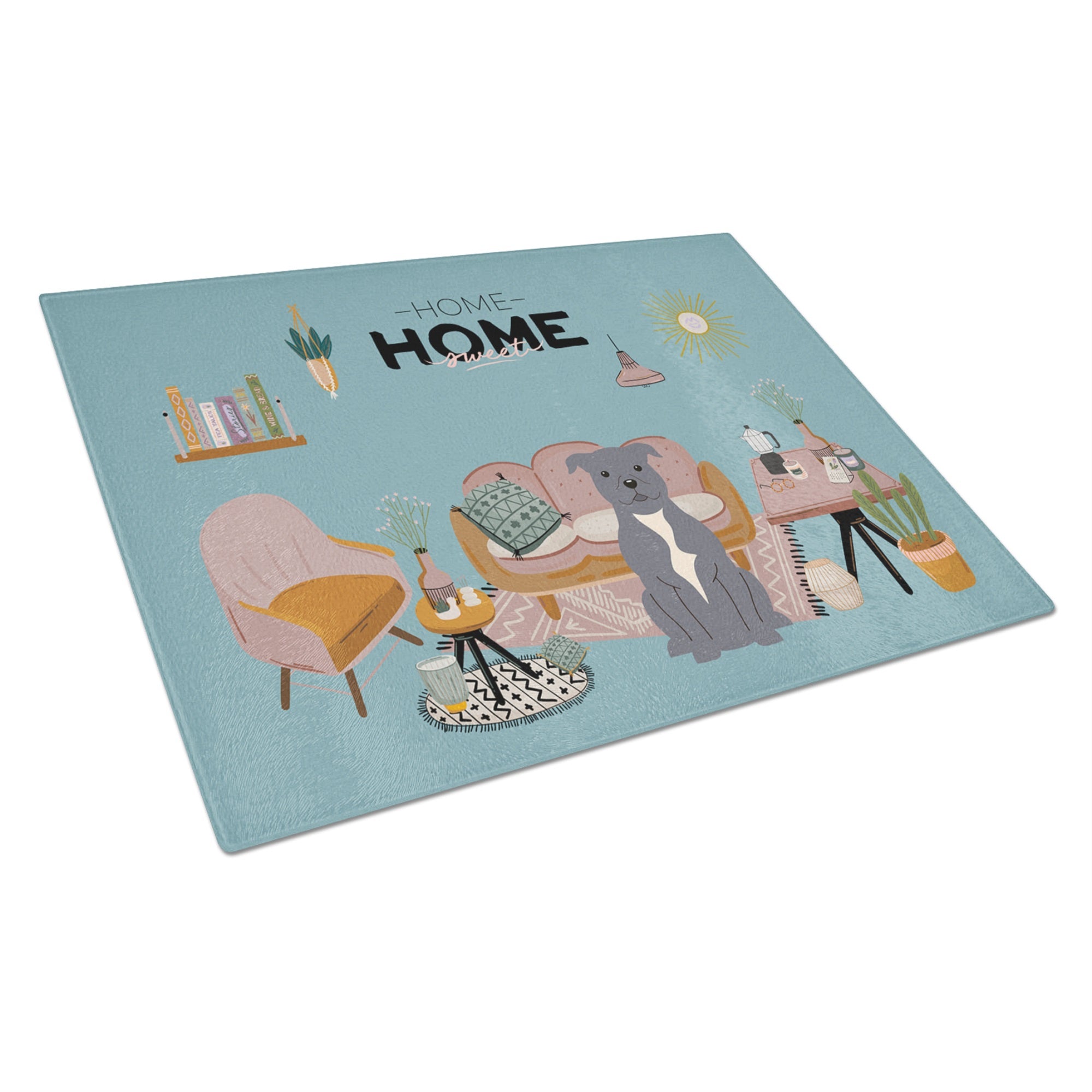 Blue Staffordshire Bull Terrier Sweet Home Glass Cutting Board Large