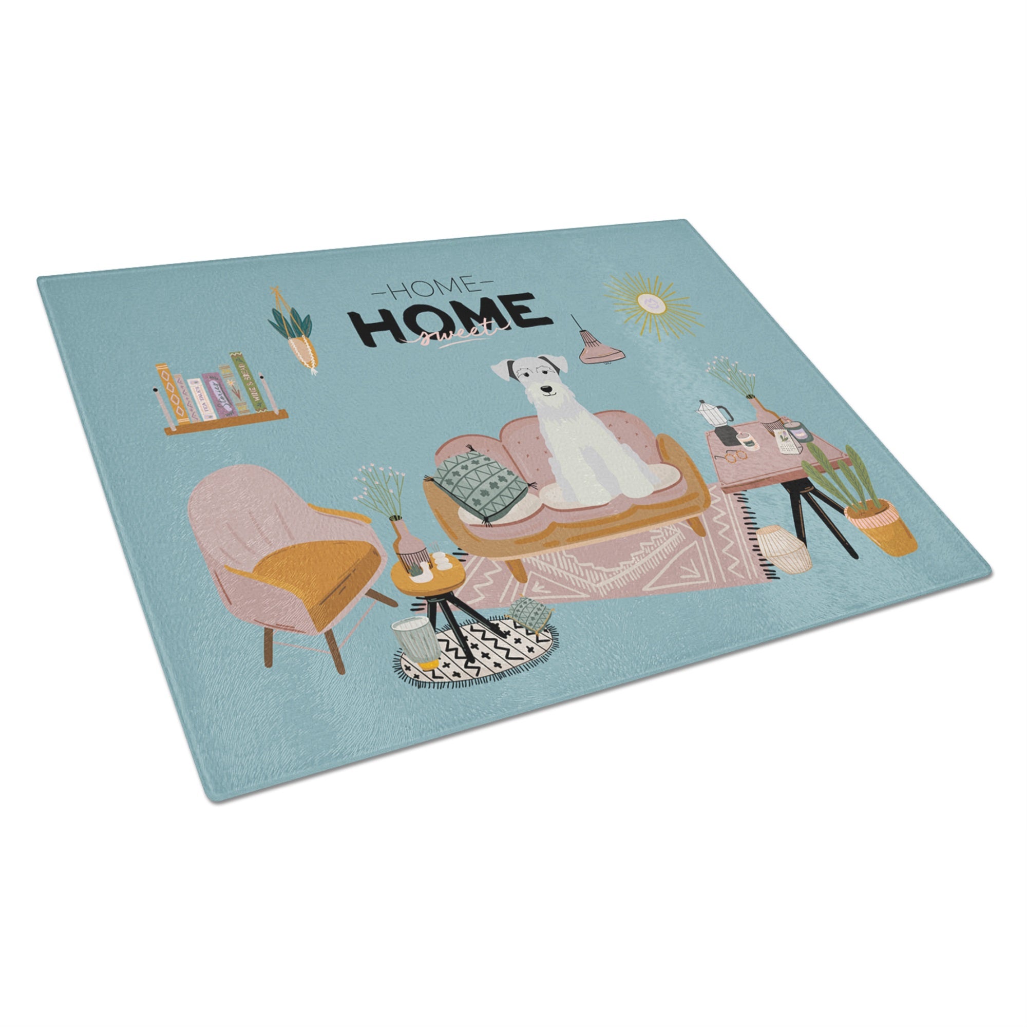 White Miniature Schnauzer Sweet Home Glass Cutting Board Large