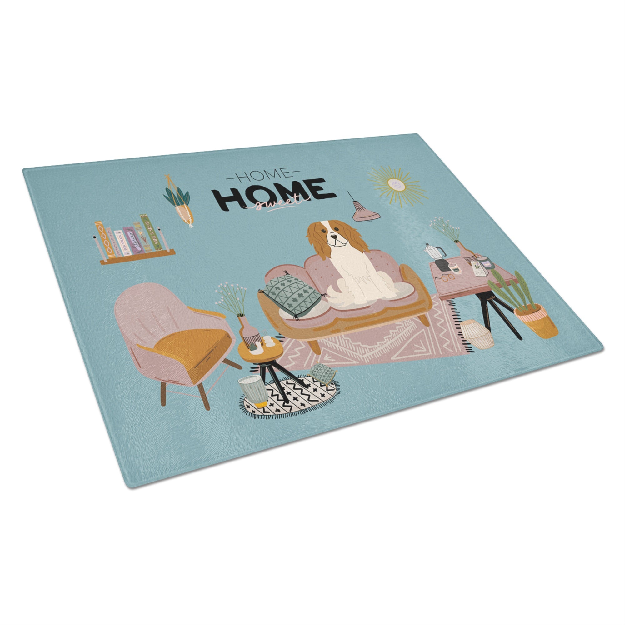 Cavalier Spaniel Sweet Home Glass Cutting Board Large