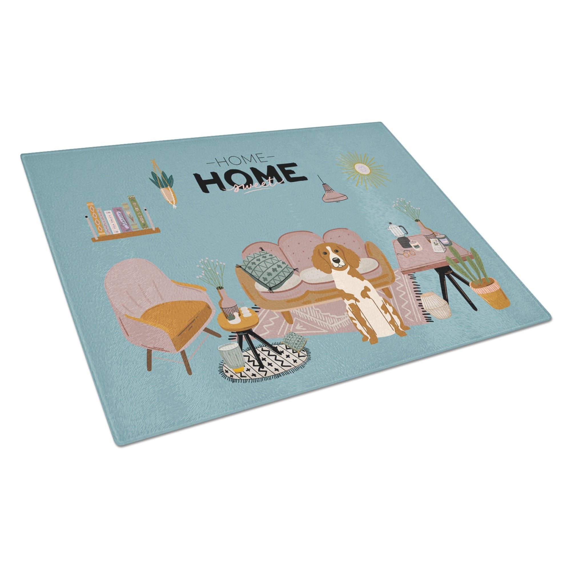 Brittany Spaniel Sweet Home Glass Cutting Board Large