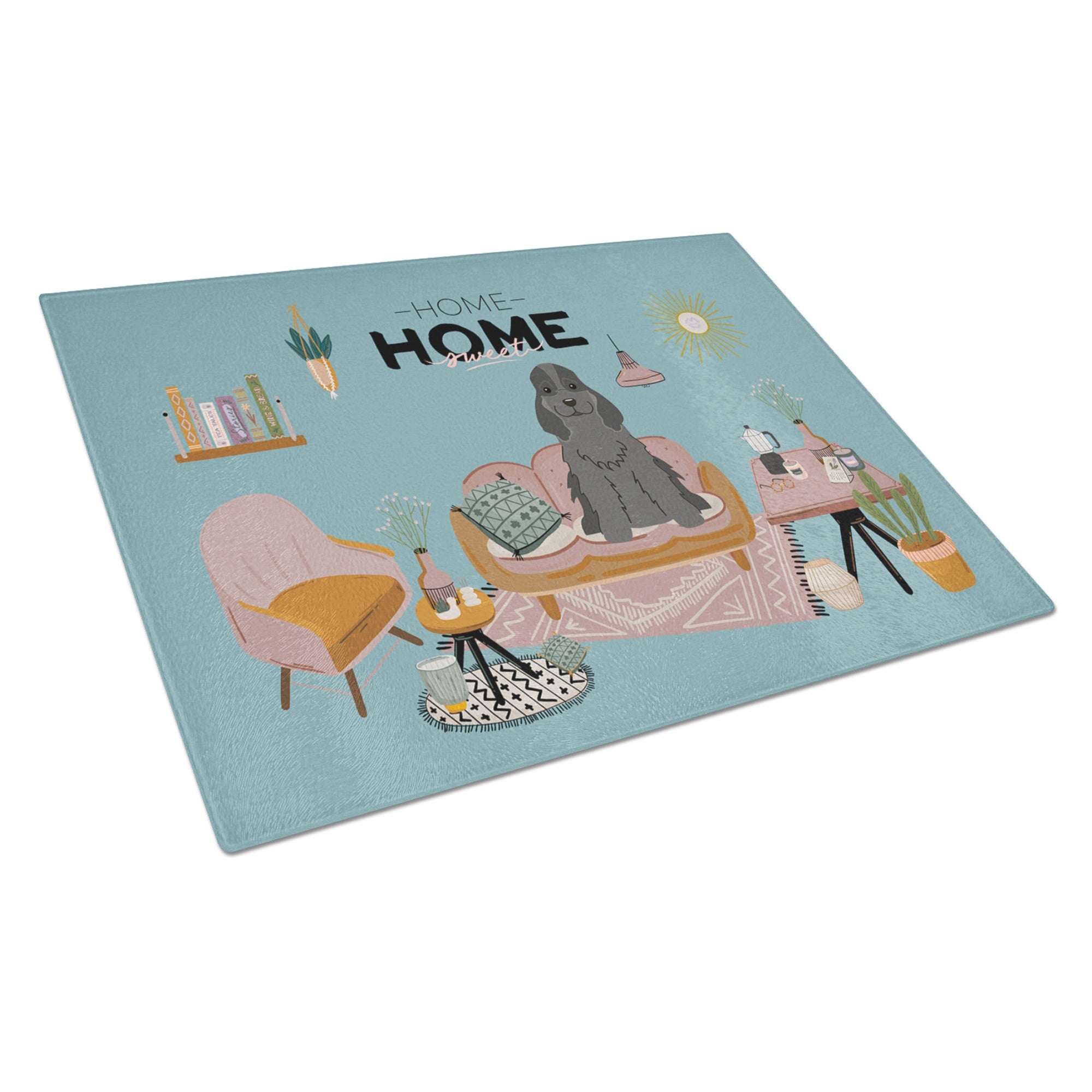 Black Cocker Spaniel Sweet Home Glass Cutting Board Large