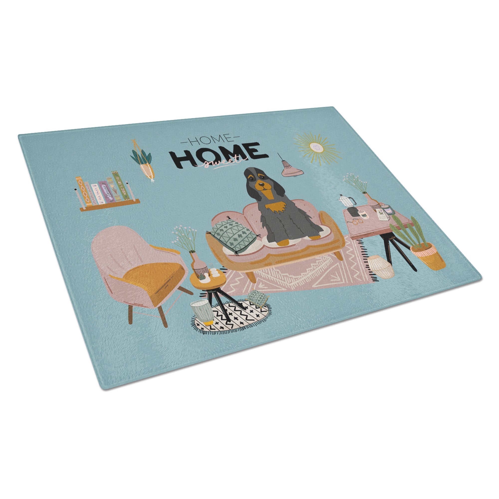 Black Tan Cocker Spaniel Sweet Home Glass Cutting Board Large