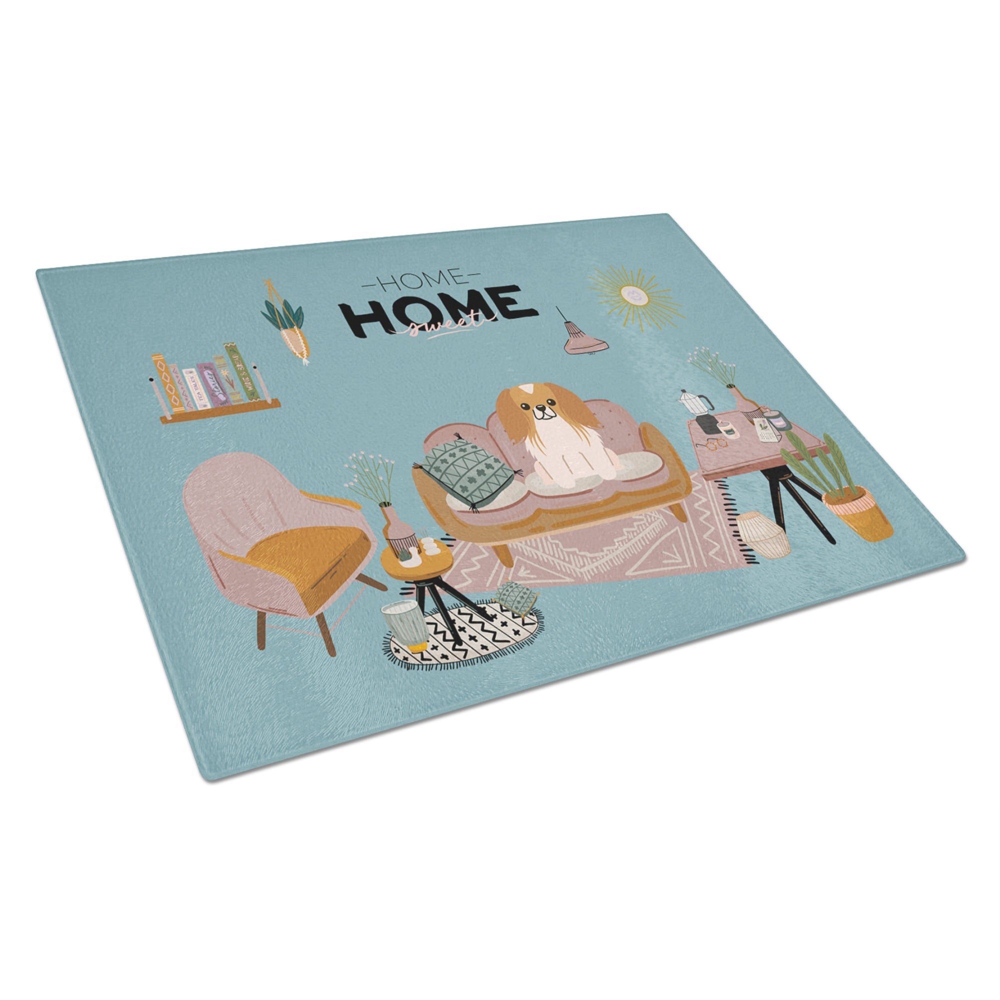Red White Pekingese Sweet Home Glass Cutting Board Large