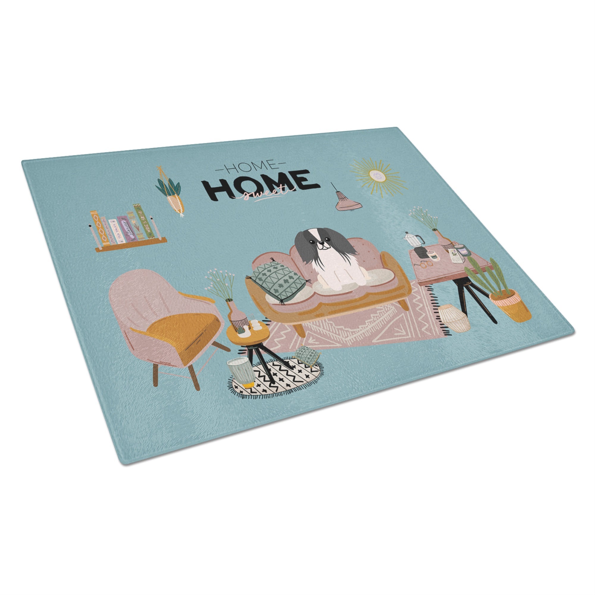 Black White Pekingese Sweet Home Glass Cutting Board Large