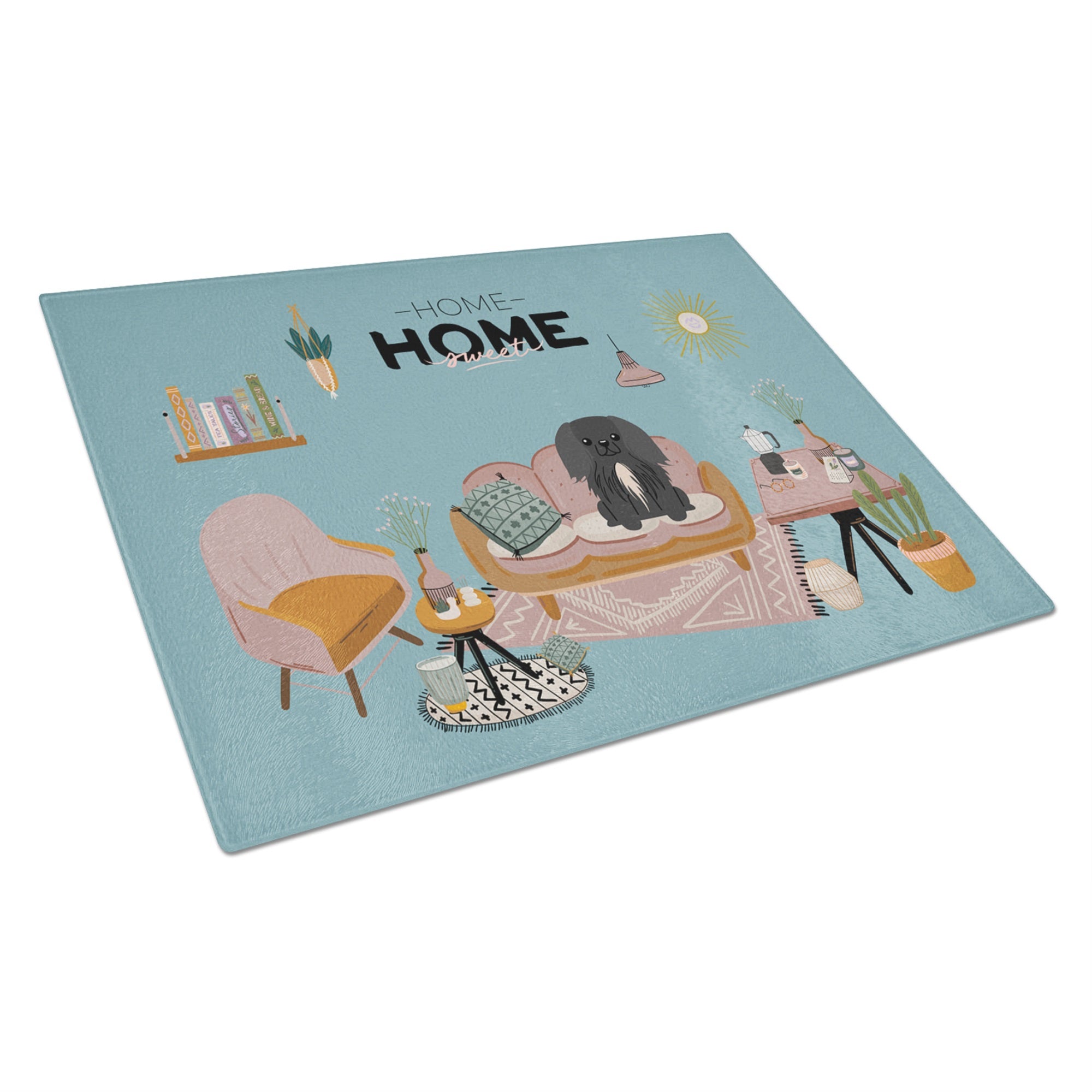 Black Pekingese Sweet Home Glass Cutting Board Large